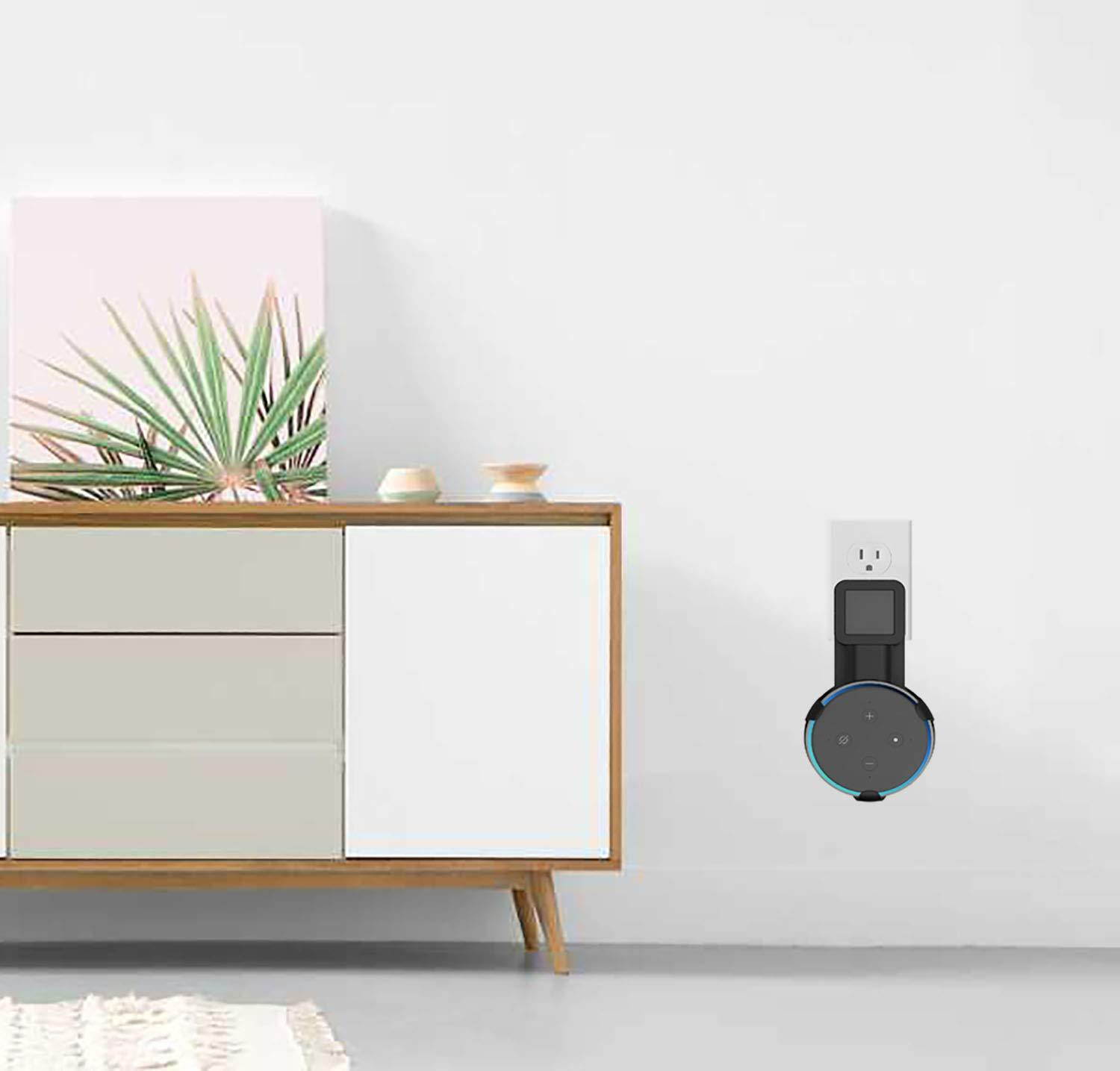 WALI Outlet Wall Mount Stand for Smart Home Speakers Voice Assistants (Dot 3rd Gen) Hanger Holder Case Bracket Space Saving Perfect Accessories Without Messy Wires or Screws (AMM002-B), Black