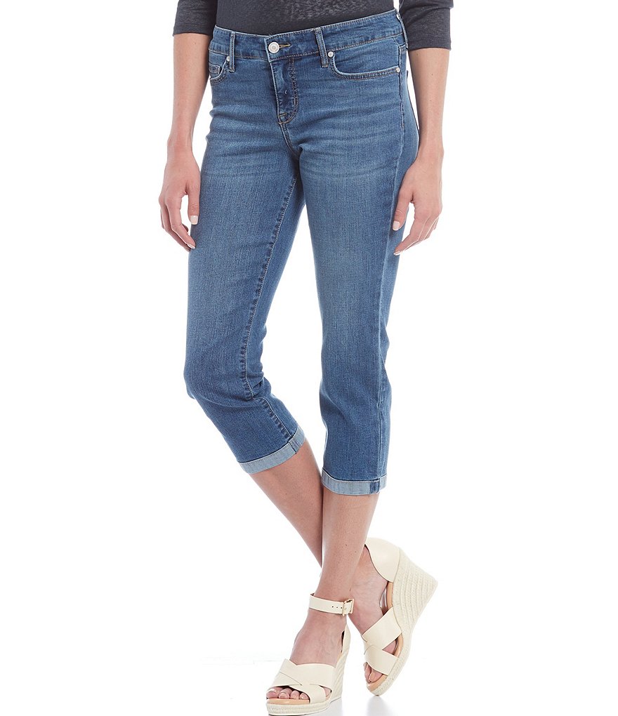 Code Bleu Petite Size Chelsey Straight Leg Baby Roll Capri Jeans