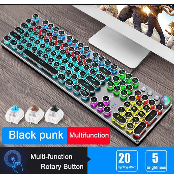 AULA Steampunk Gaming Mechanical Keyboard Metal Panel Round Retro Keycap Backlit Wired Computer Peripherals for Desktop Laptop