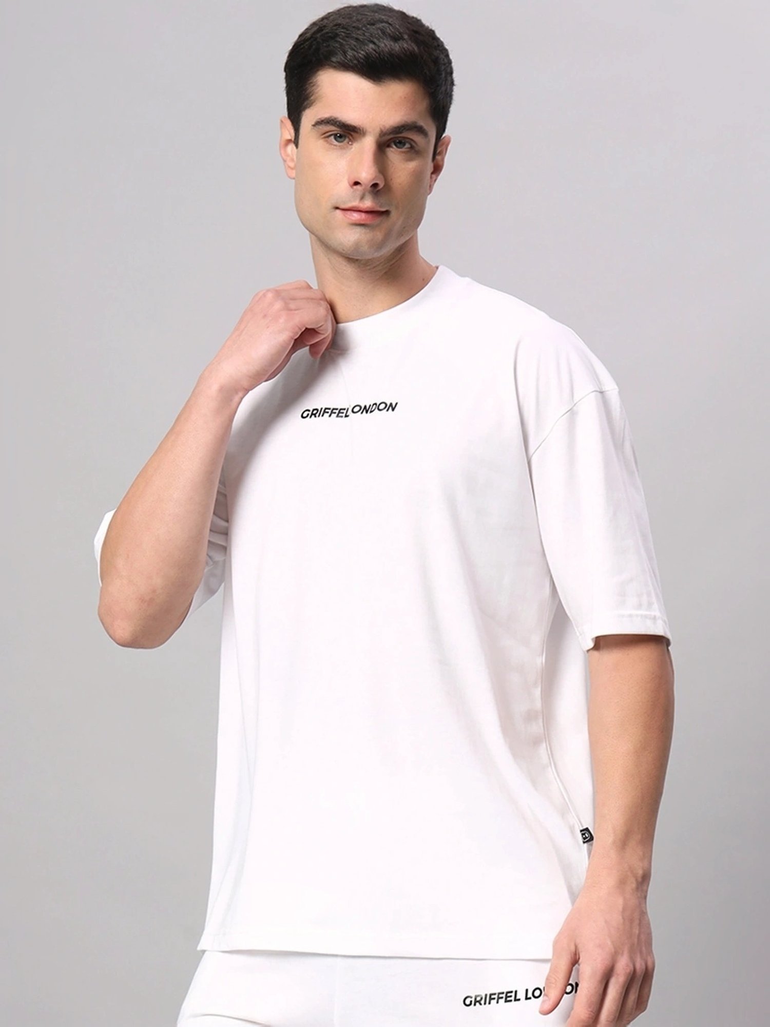 Griffel White Cotton Loose Fit Printed T-Shirt