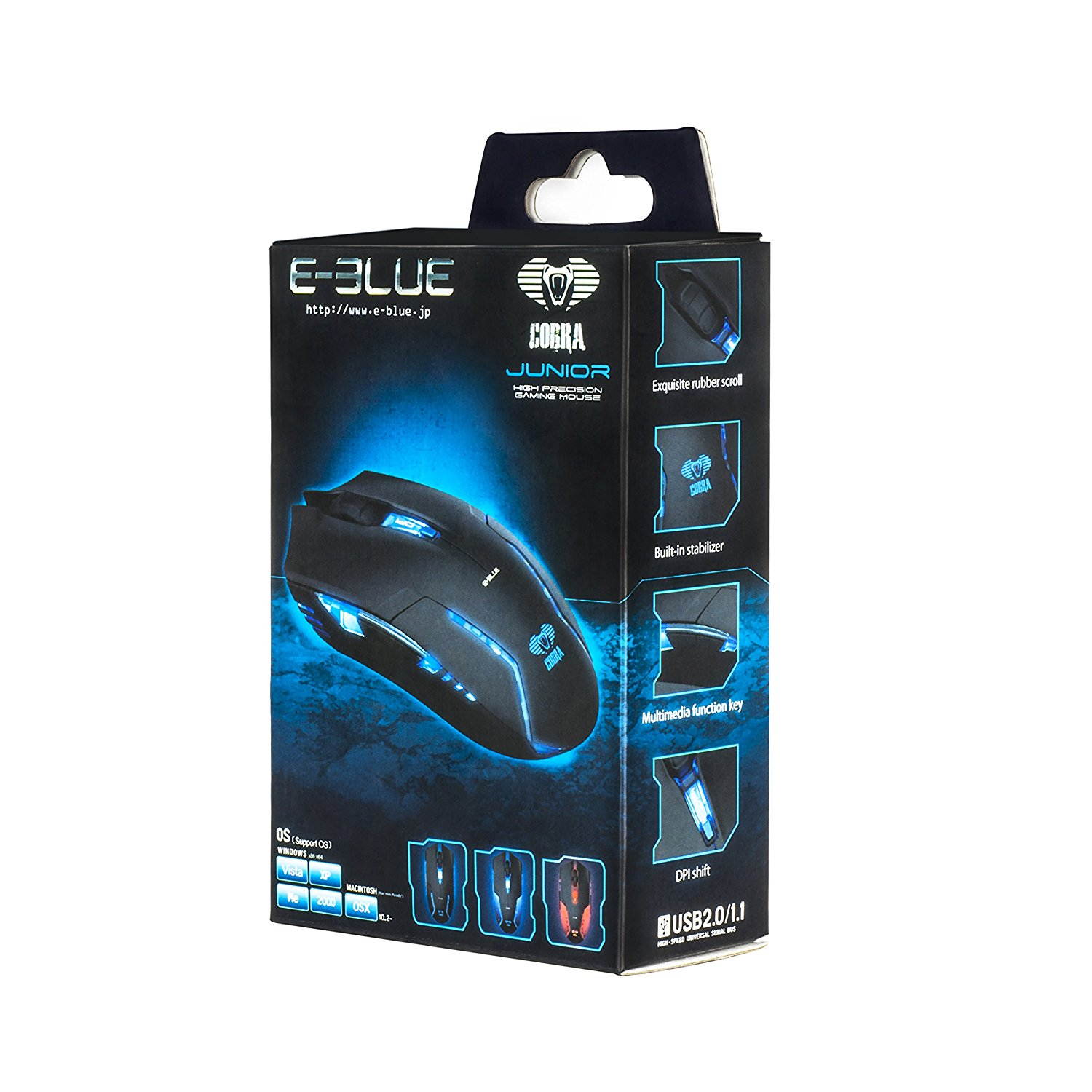 E-Blue Cobra II 1600 DPI Ergonomic Gaming LED Mouse with Bigger Scroll Wheel (EMS151BL)
