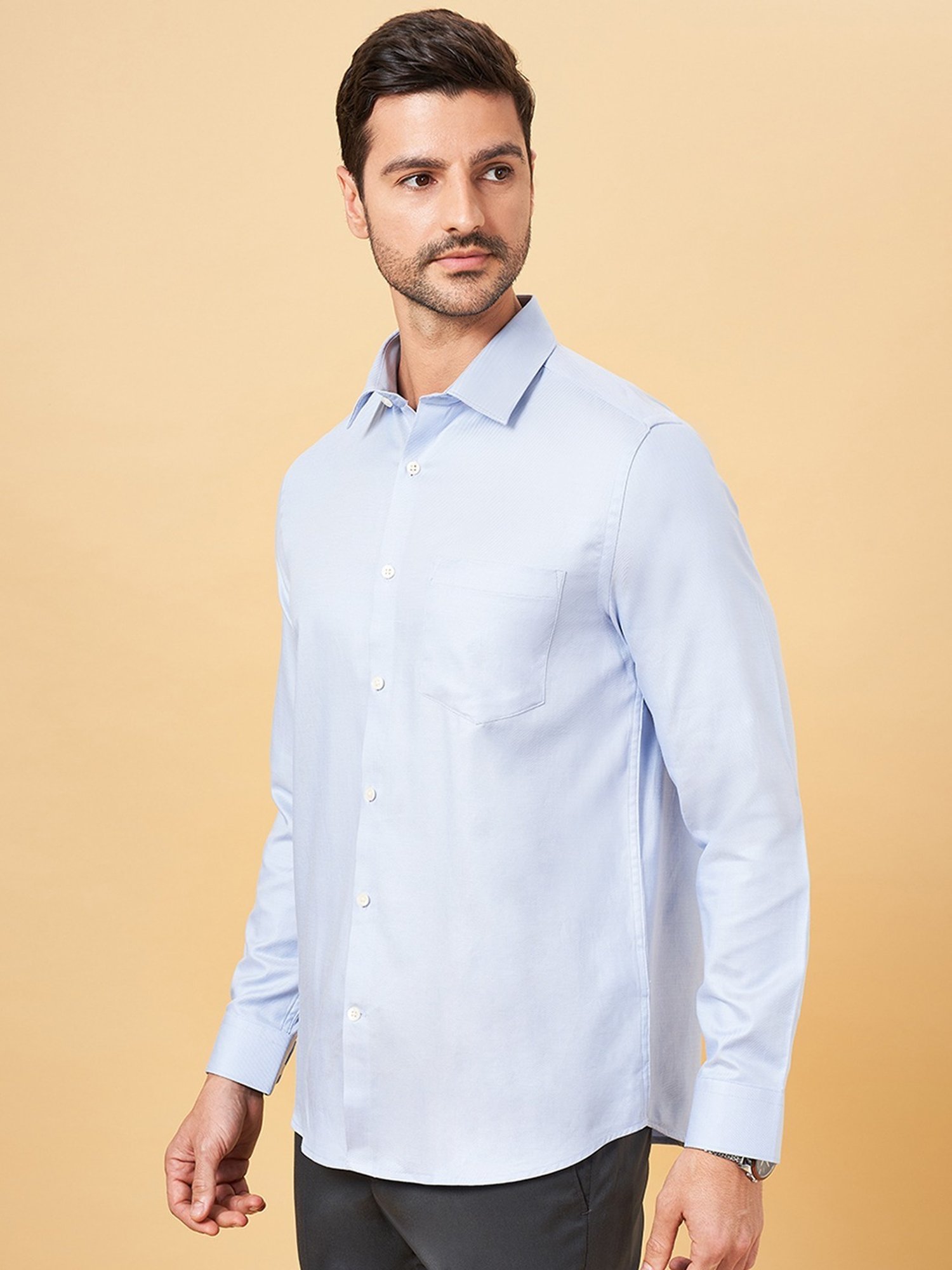 Peregrine by Pantaloons Vista Blue Cotton Regular Fit Shirt
