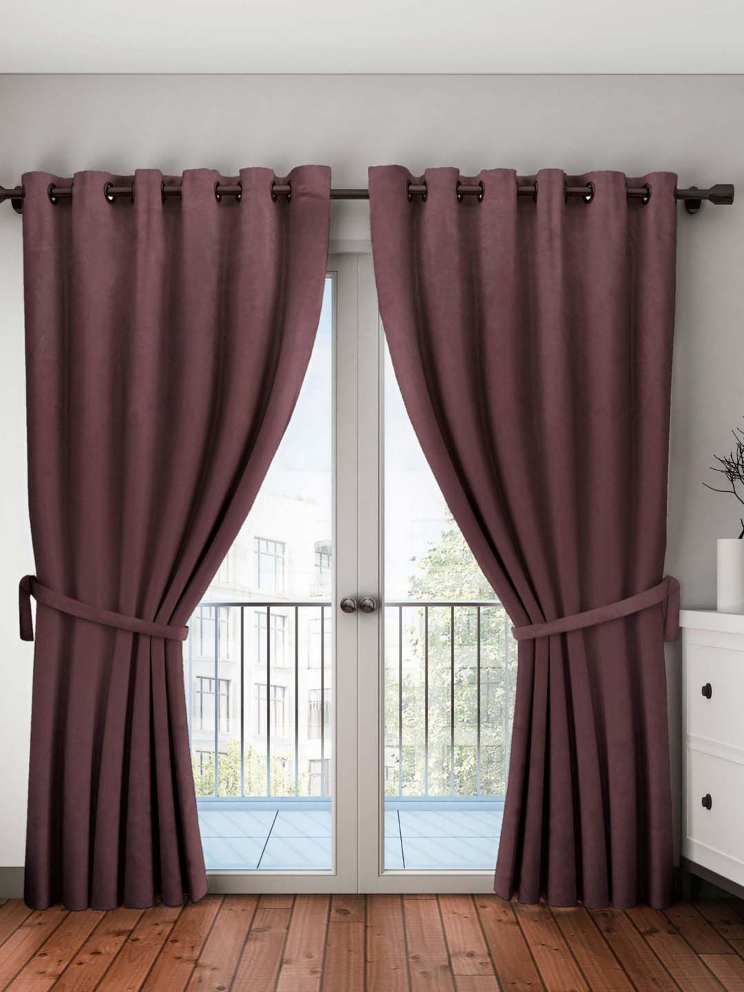 BIANCA Satin Curtain- Blocks 99% Sunlight & Reduces Noise [Eyelet Pattern]-2pc 7.5 Feet-plain-coffee