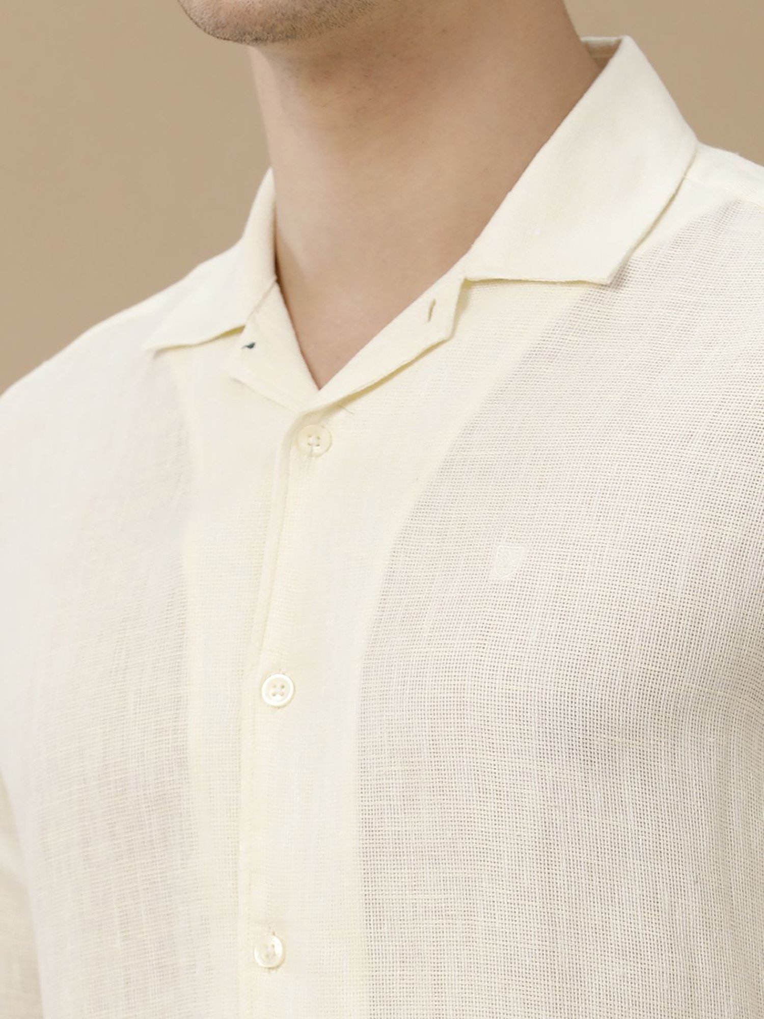 Linen Club Off White Linen Contemporary Fit Shirt