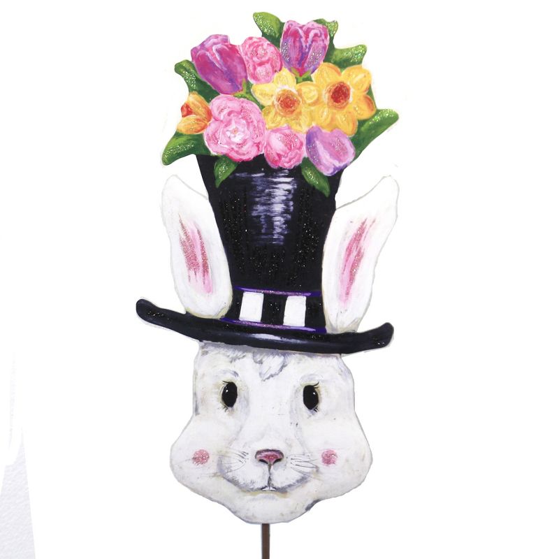 Easter 32.75" Dapper Top Hat Rabbit Flowers Garden Stake  -  Decorative Garden Stakes