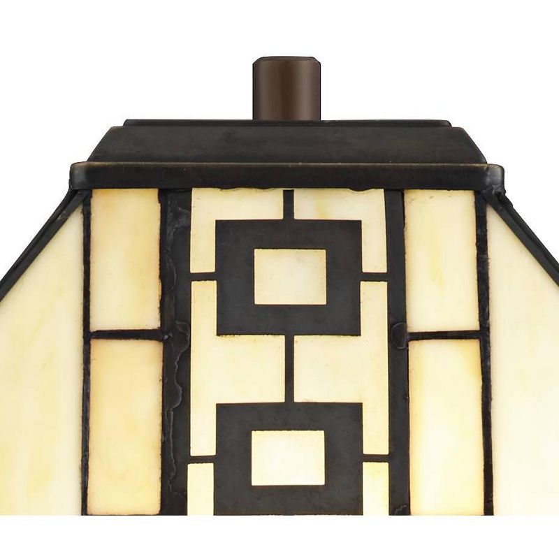 Robert Louis Tiffany Mission Table Lamp with Nightlight LED Oil Rubbed Bronze Amber Stained Art Glass Shade Living Room Bedroom