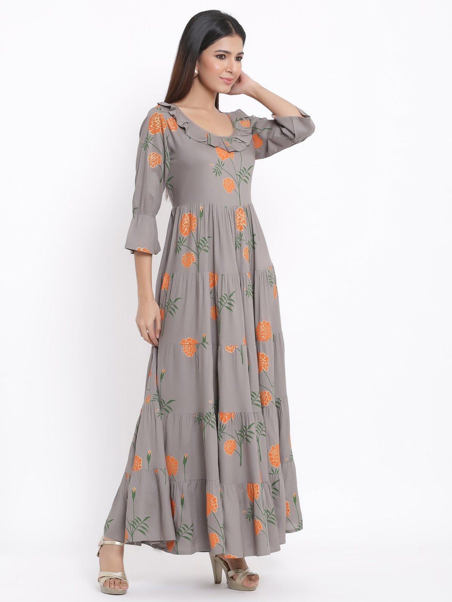 Kipek Grey Rayon Printed Kurta