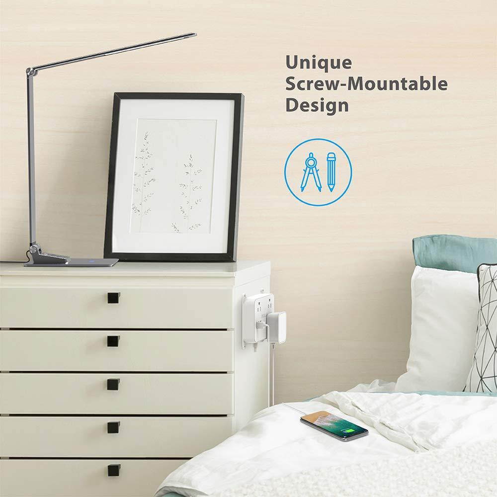 Power Strip with USB, TROND Multi Plug Outlet Splitter with 3 USB Ports, Flat Plug, 3 Widely Spaced Outlets, 4.5ft Extension Cord, Wall Mount, for Cruise Ship Hotel Nightstand Office