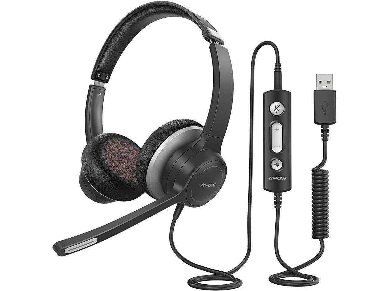 Mpow HC6 USB Headset with Microphone, Comfort-fit Office Computer Headphone, On-Ear 3.5mm Jack Call Center Headset for Cell Phone, 270 Degree Boom Mic, in-line Control with Mute for Skype, Webinar