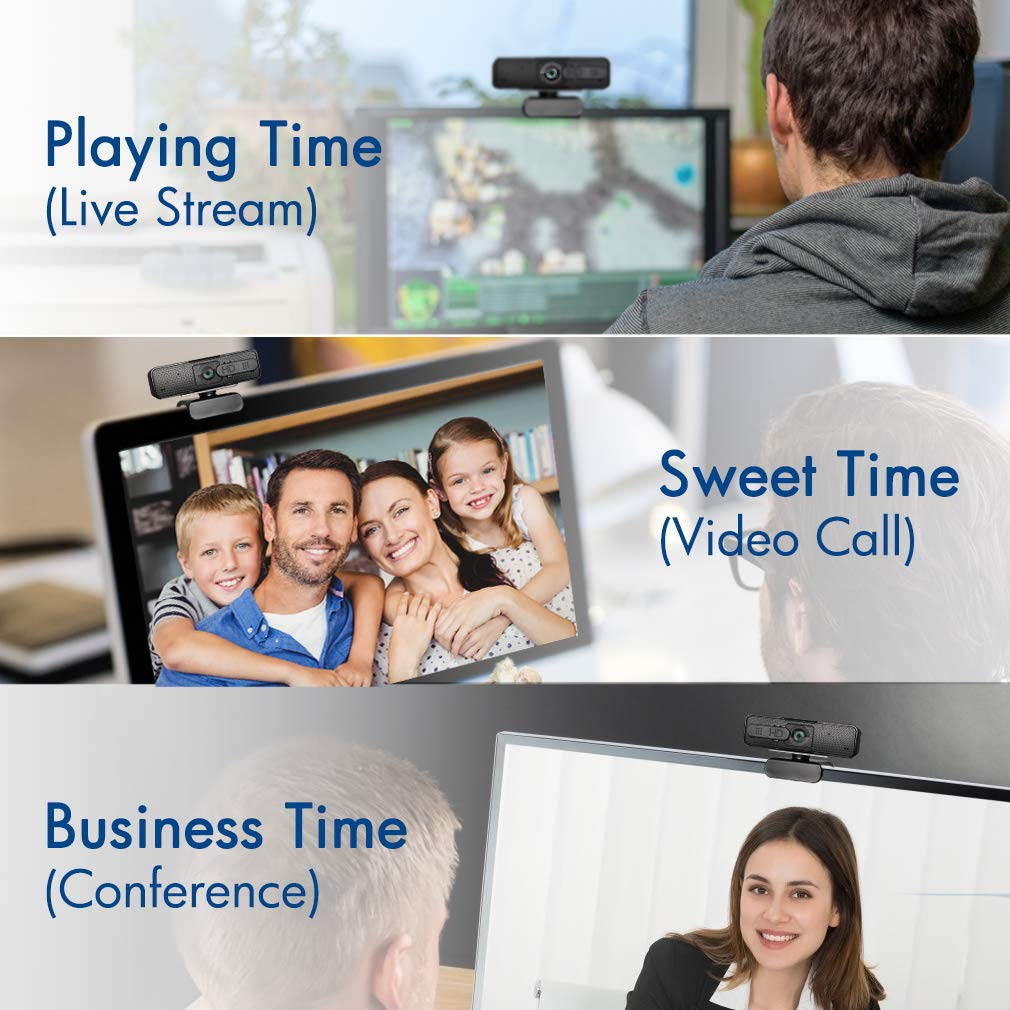 Auto Focus USB Webcam 1080p with Cover, Streaming HD Web Cam with Microphone Tripod Base Monitor Autofocus Computer Camera- Skype/Zoom Cam for Desktop PC Laptop, USB Plug Play for Windows Mac