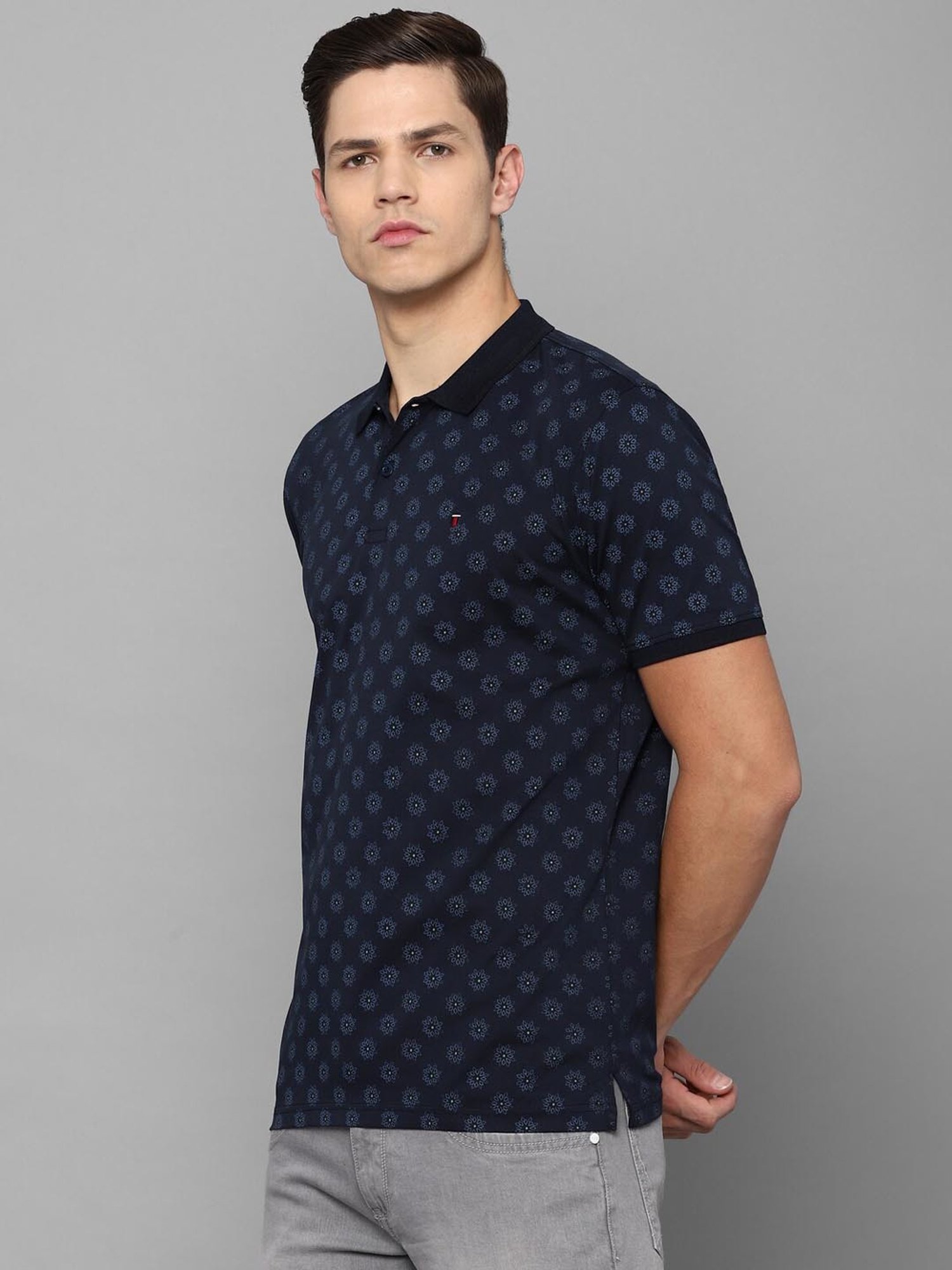 Louis Philippe Sport Navy Cotton Slim Fit Printed Polo T-Shirt