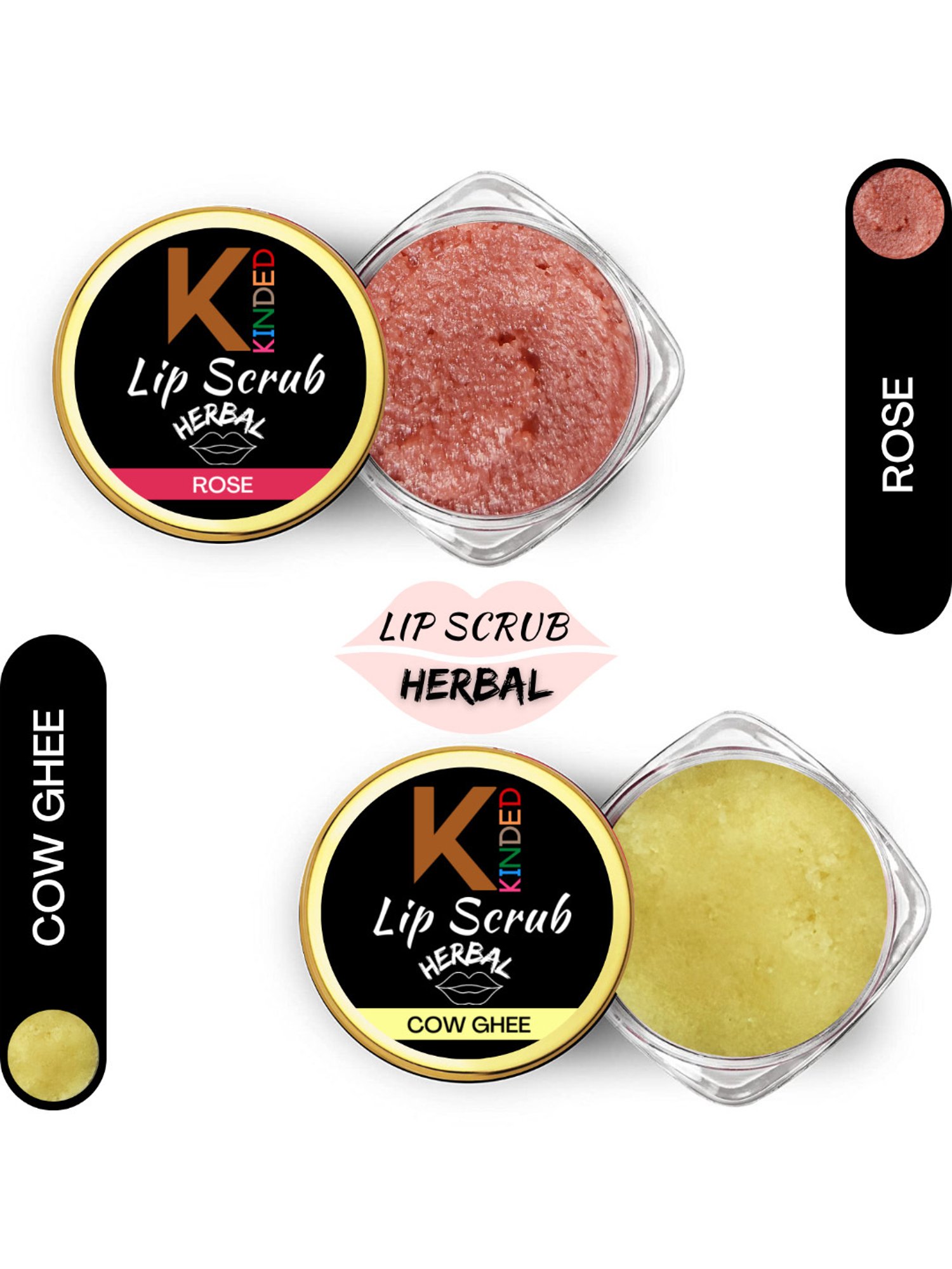 KINDED Herbal Rose & Cow Ghee Lip Scrub Combo