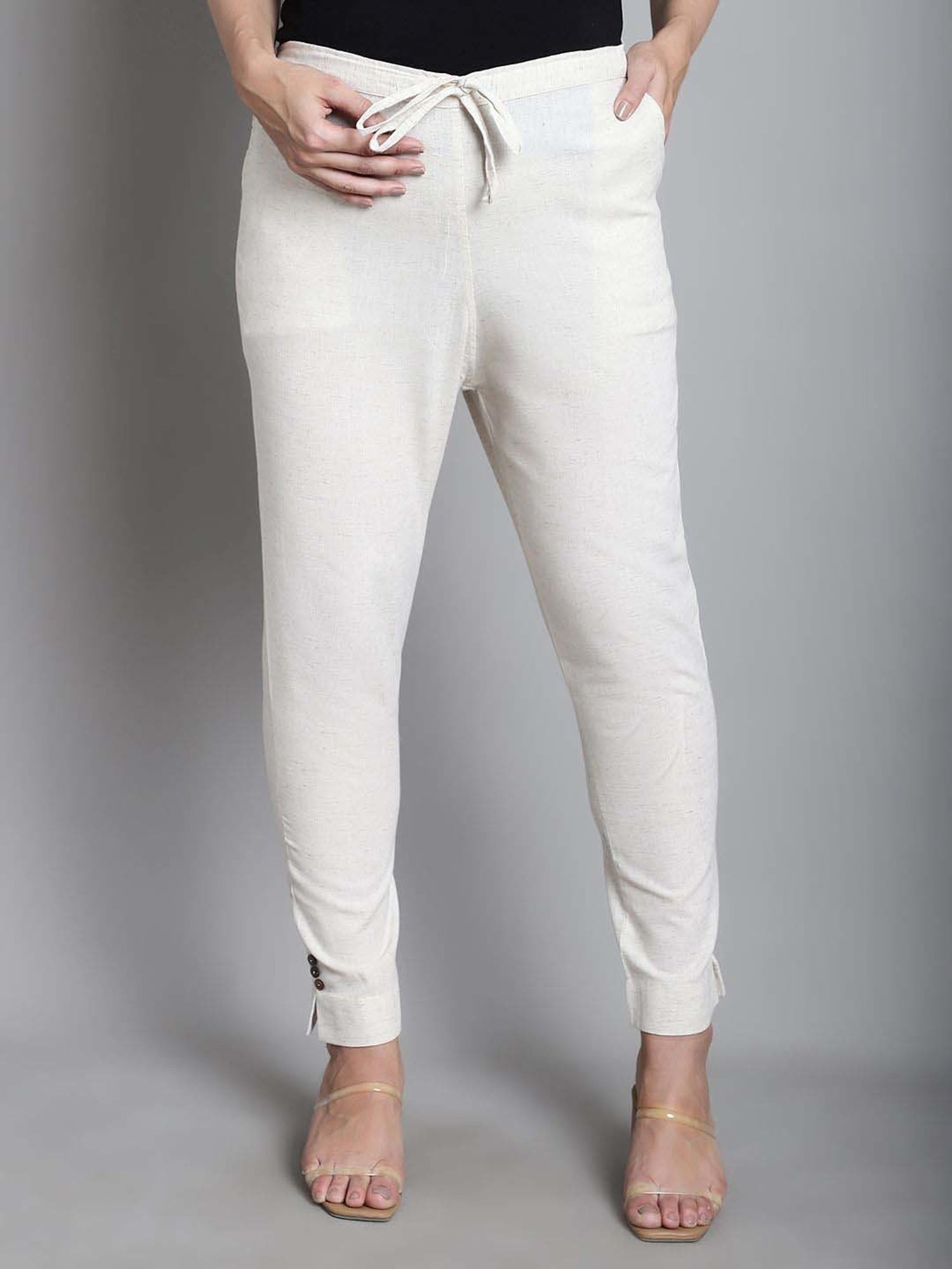 Moms Maternity White Cotton Mid Rise Maternity Trousers