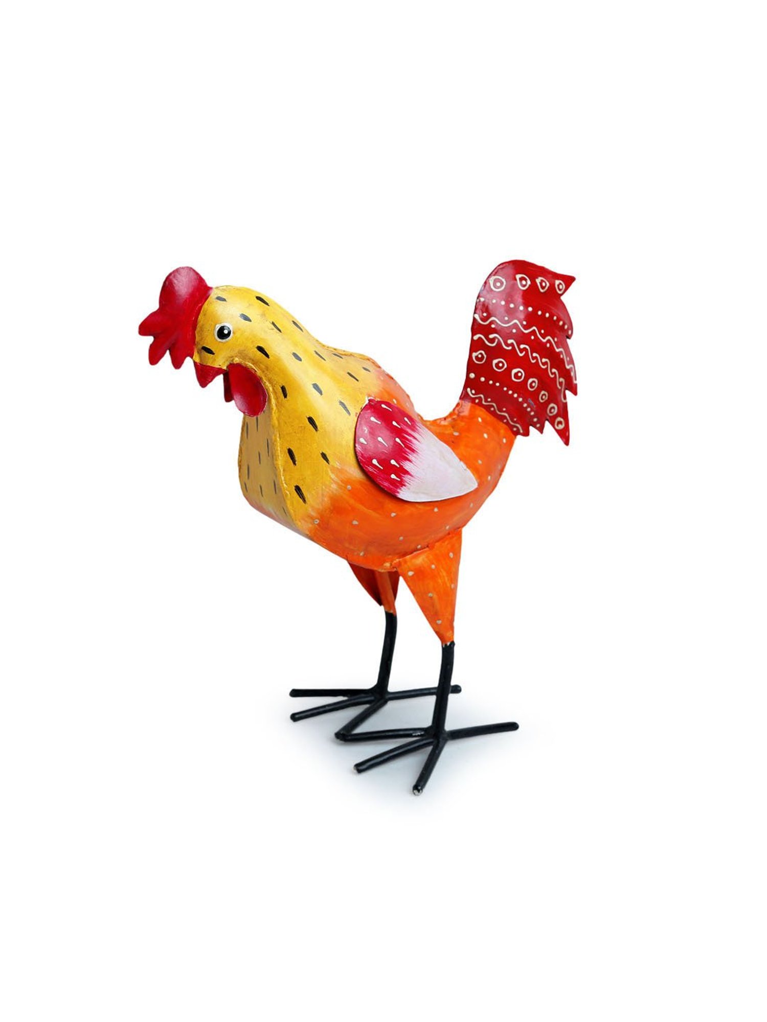 ExclusiveLane Yellow & Orange Sheet Metal Rooster Ruckus Garden Showpiece - Set of 1