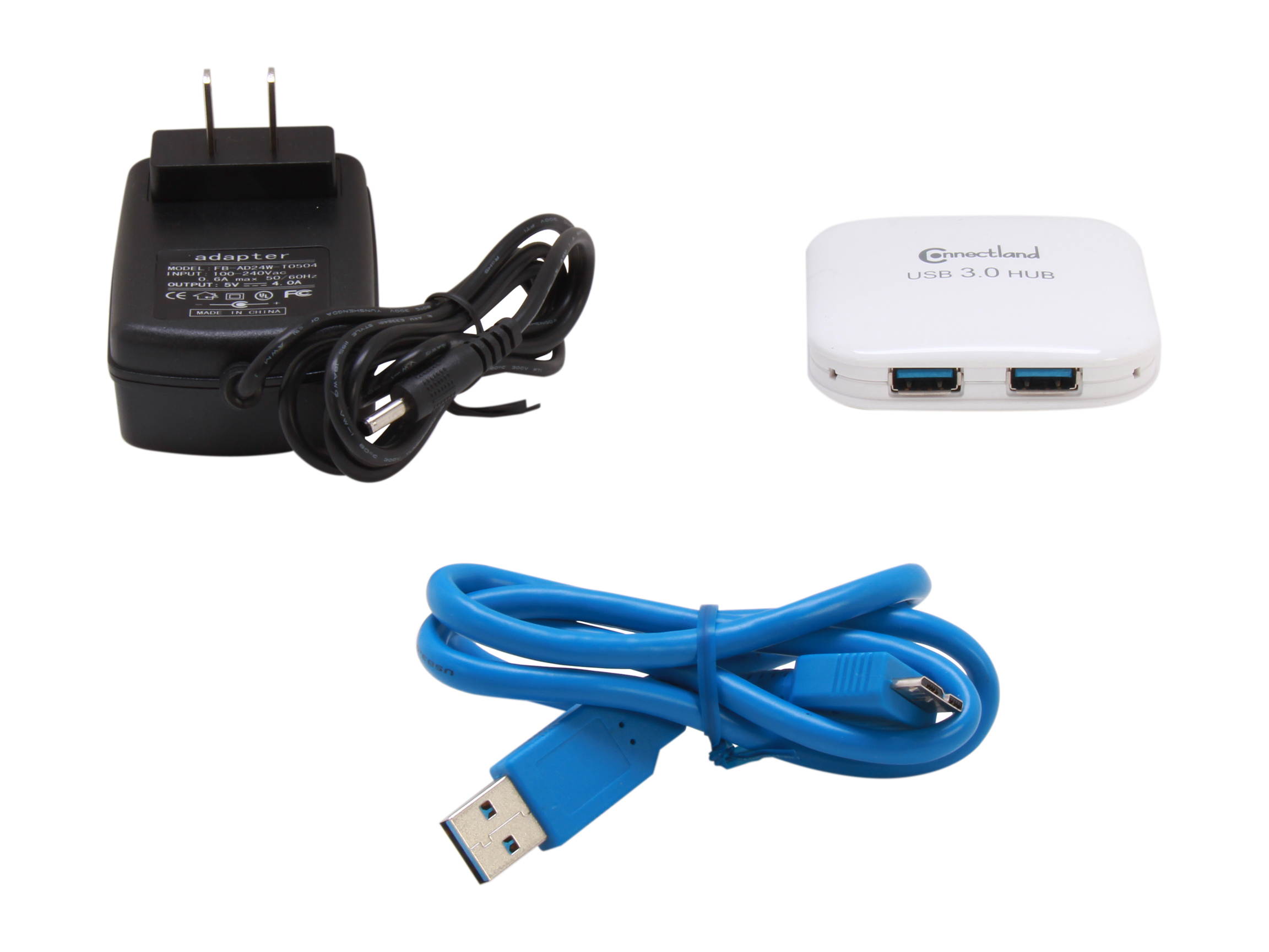 Connectland CL-HUB20127 USB 3.0 4-port Pocket Size Hub, 5Gbps Data Rate, Free AC Adapter and Cable - White