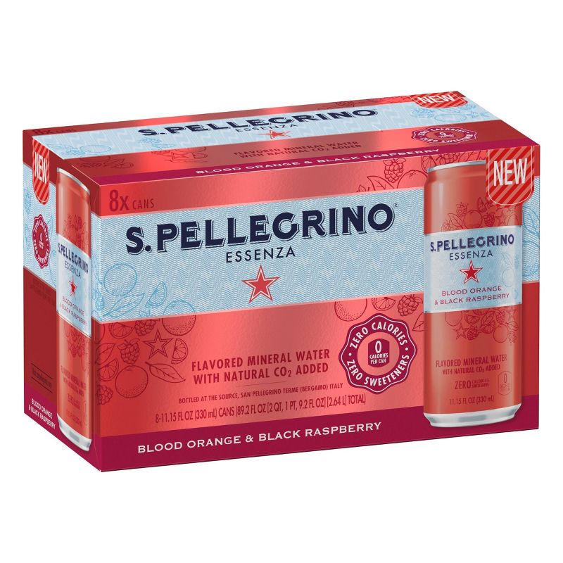 S.Pellegrino Essenza Blood Orange and Black Raspberry Sparkling Natural Mineral Water - 8pk/11.15 fl oz Cans