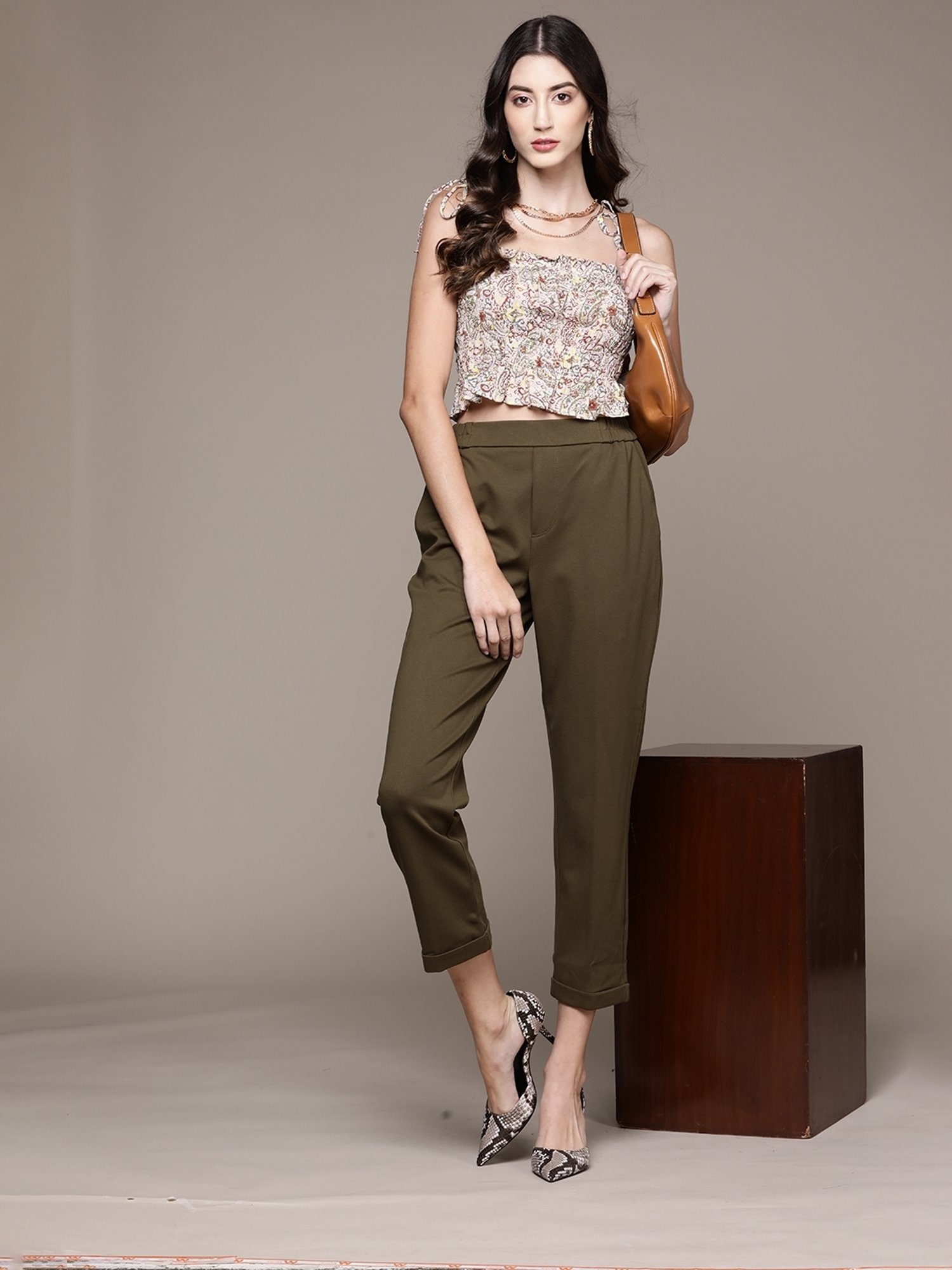 Label Ritu Kumar Olive Solid Straight Pant