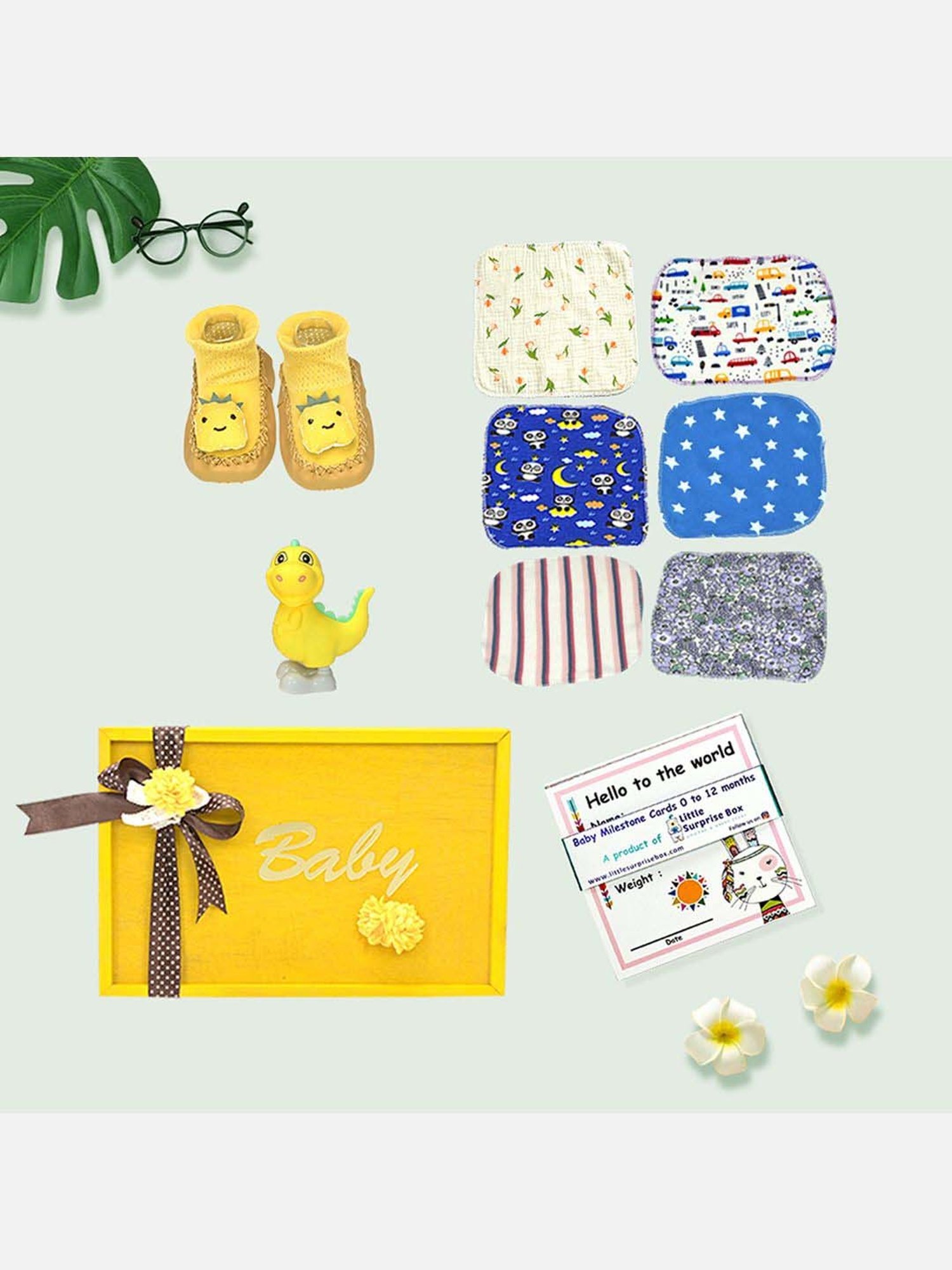 Little Surprise Box Kids Yellow Cotton Printed Full Sleeves Gift Set