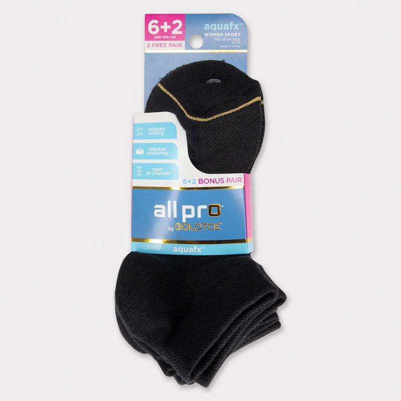 All Pro Women's Aqua FX 6+2 Bonus Pack Low Cut Athletic Socks - Black 4-10
