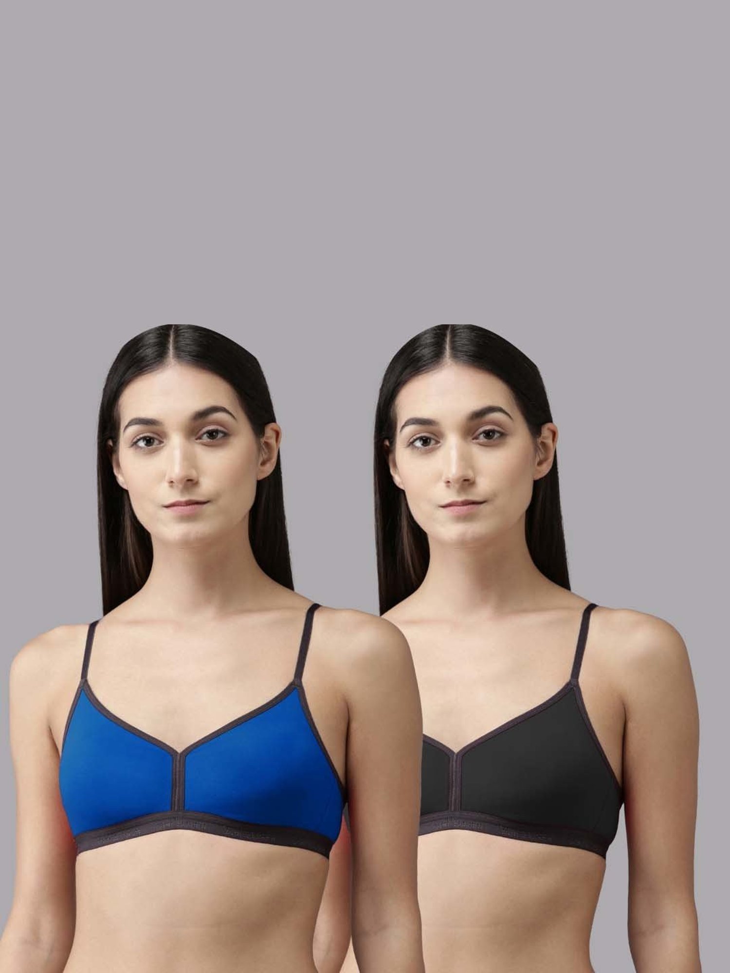 AROUSY Blue & Black Cotton T-Shirt Bra - Pack Of 2