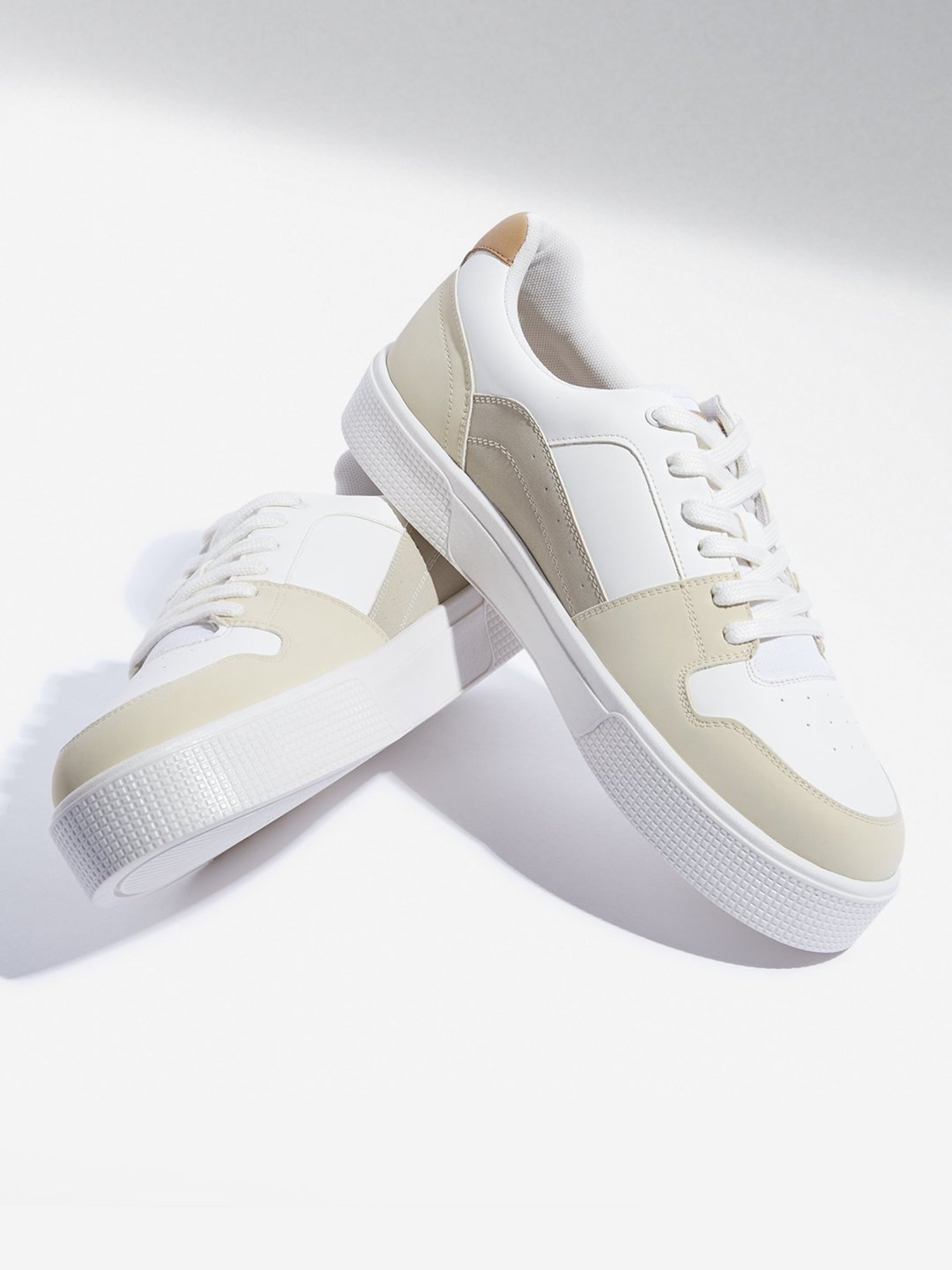 SOLEPLAY by Westside Beige Colour-Blocked Lace-Up Sneakers