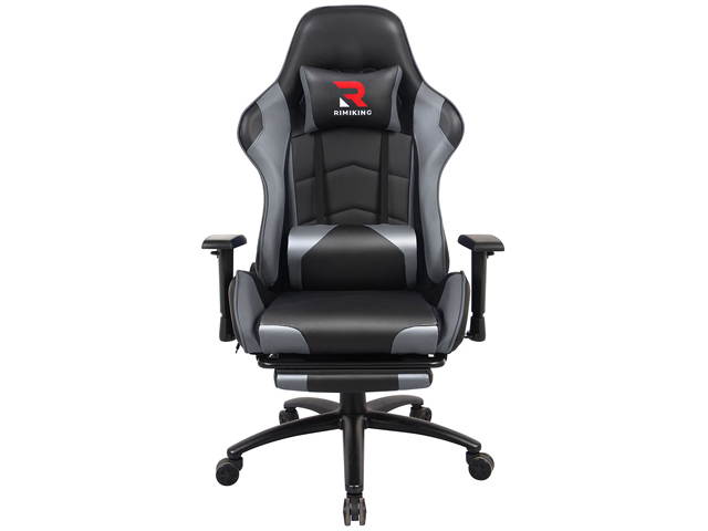 RIMIKINGMassage Gaming Chair with Retractable Footrest-Adjustable Lumbar Cushion Computer Office Racing Chair Headrest Swivel Rocking Desk Chair Ergonomic