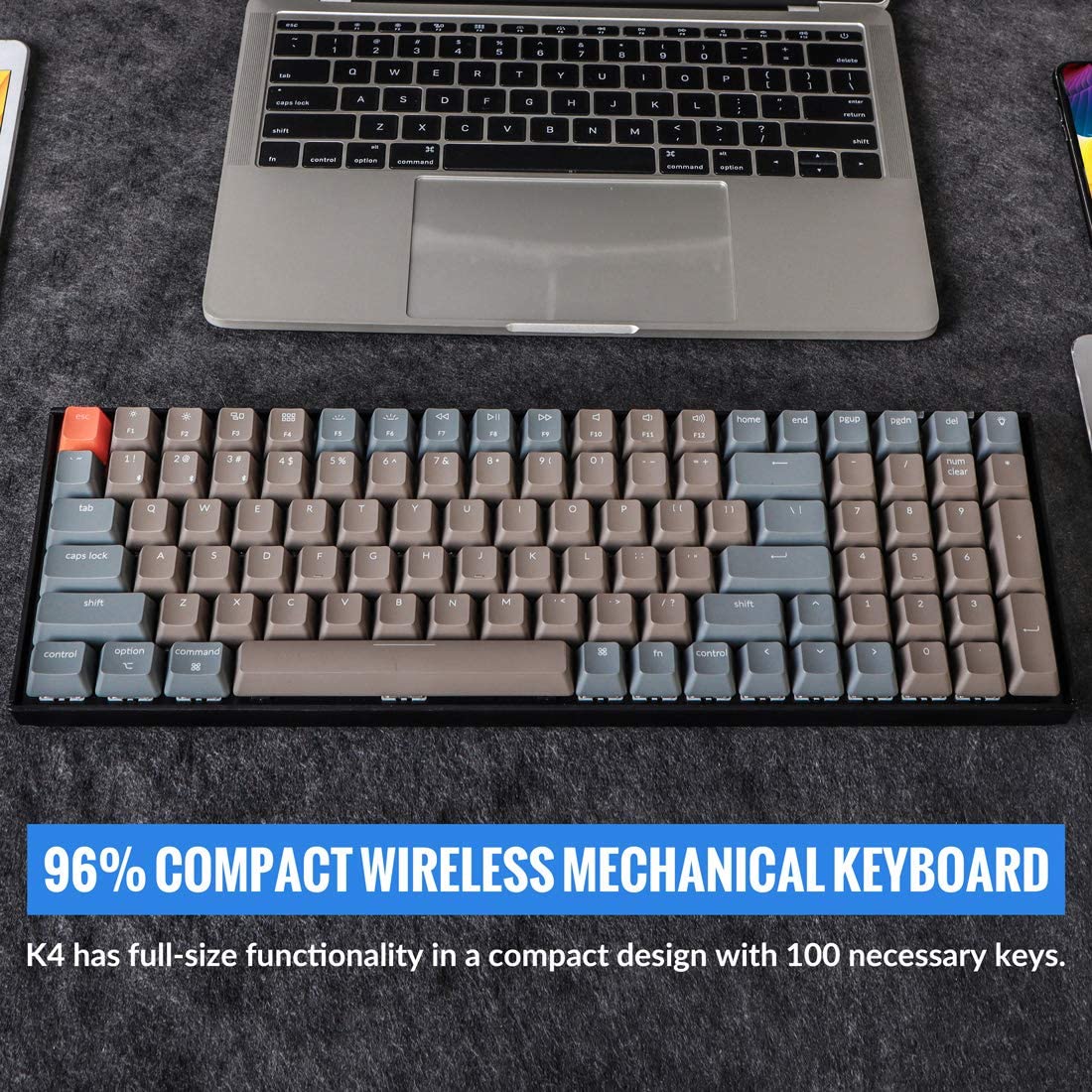 Keychron K4 Wireless Bluetooth/USB Wired Gaming Mechanical Keyboard, Compact 100 Keys RGB LED Backlit Gateron Red Switch N-Key Rollover, Aluminum Frame for Mac Windows