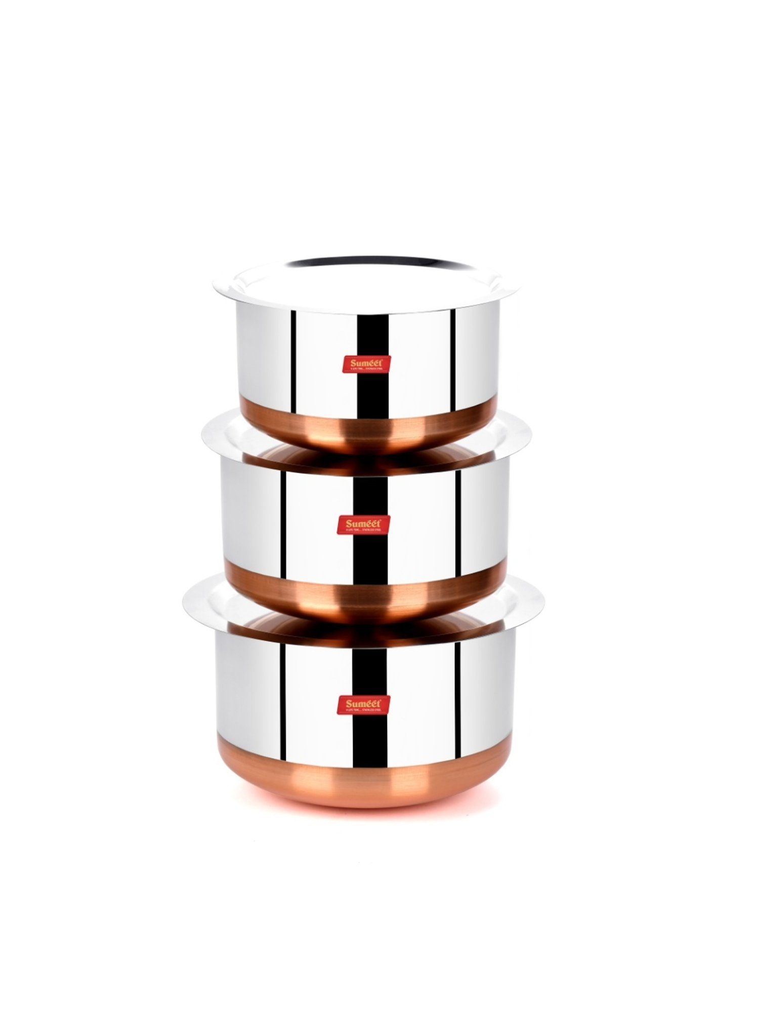 Sumeet Stainless Steel Copper Bottom 3Pc Big Size Tope Set With Lid  (4.70L, 5.7Ltr, 6.7Ltr)