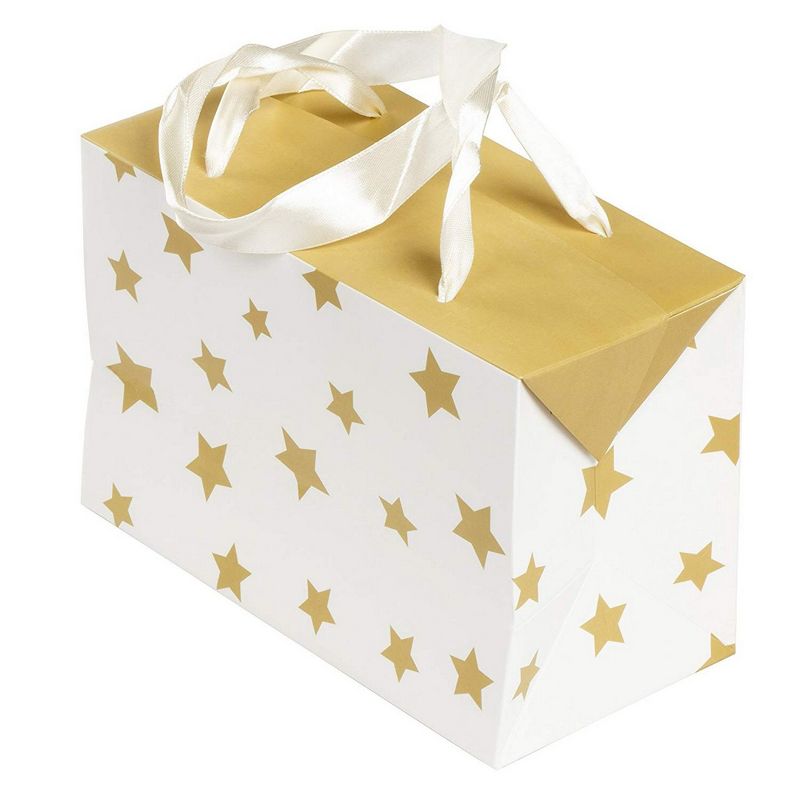 Best Paper Greetings 12-Pack Gold Foil Paper Gift Bags with Handles for Birthday, Wedding, 4 Designs (7 x 4.7 x 3.5 in)