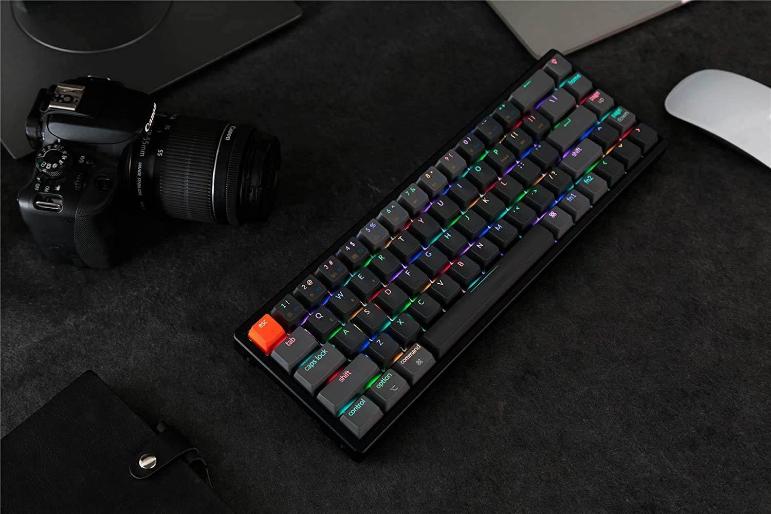 Keychron K6 Hot Swappable Wireless Bluetooth 5.1/Wired Mechanical Gaming Keyboard, 65% Compact 68-Key RGB LED Backlit N-Key Rollover, Doubleshot ABS Keycaps,for Mac Windows