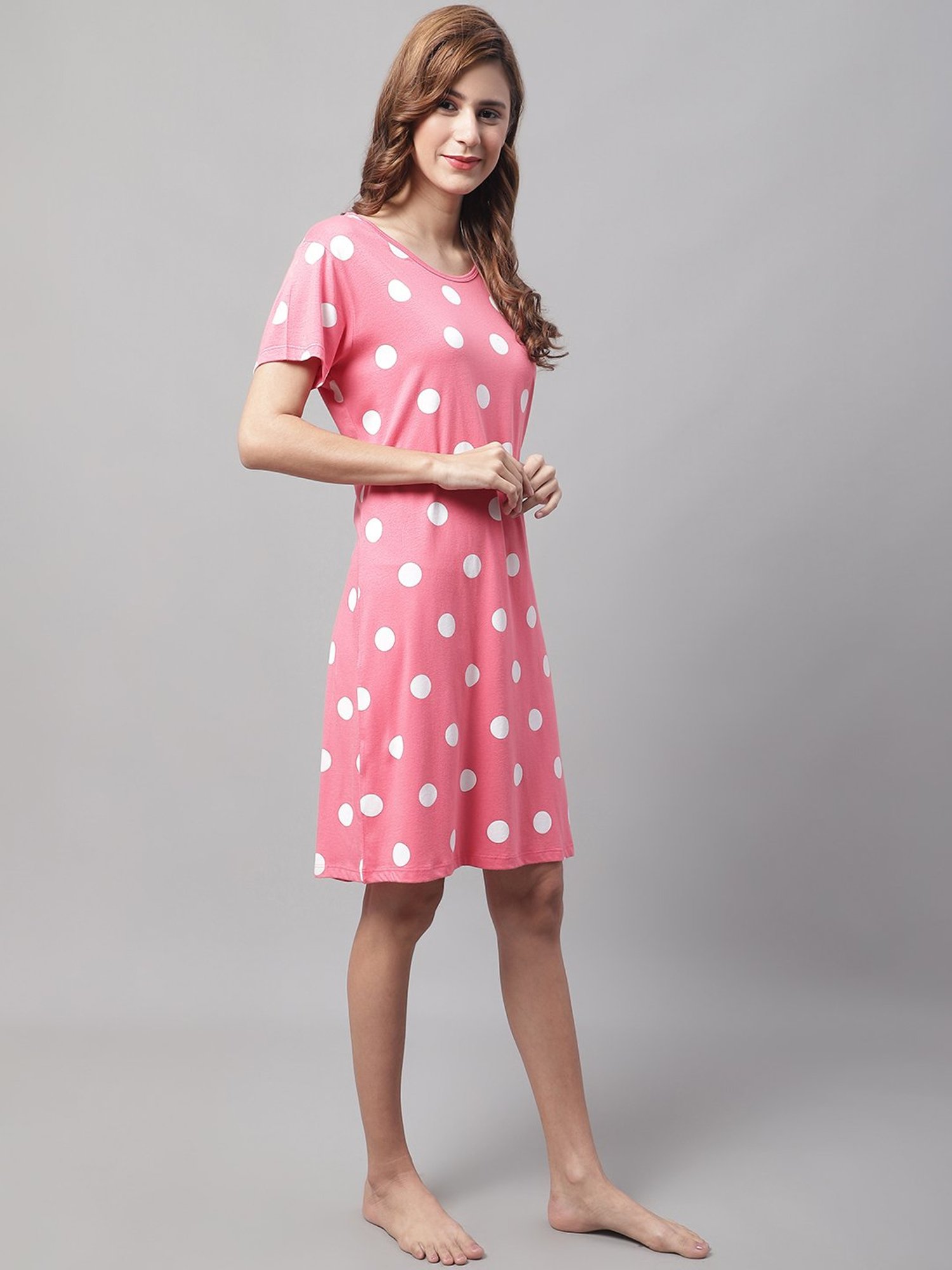 Kanvin Pink Printed Short Nighty