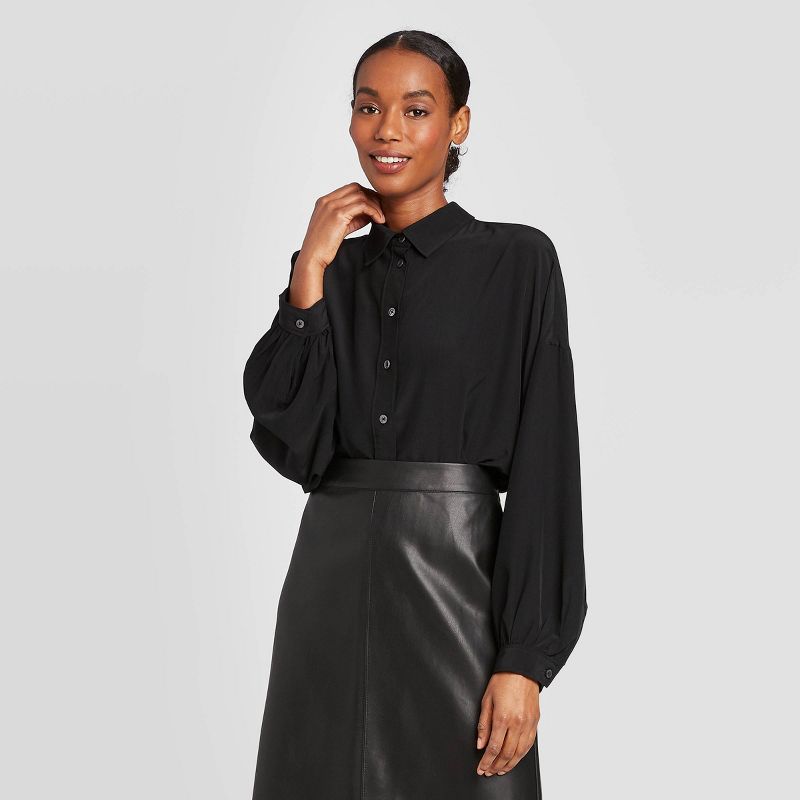 Women's Long Sleeve Button-Down Shirt - Prologue™ Black M