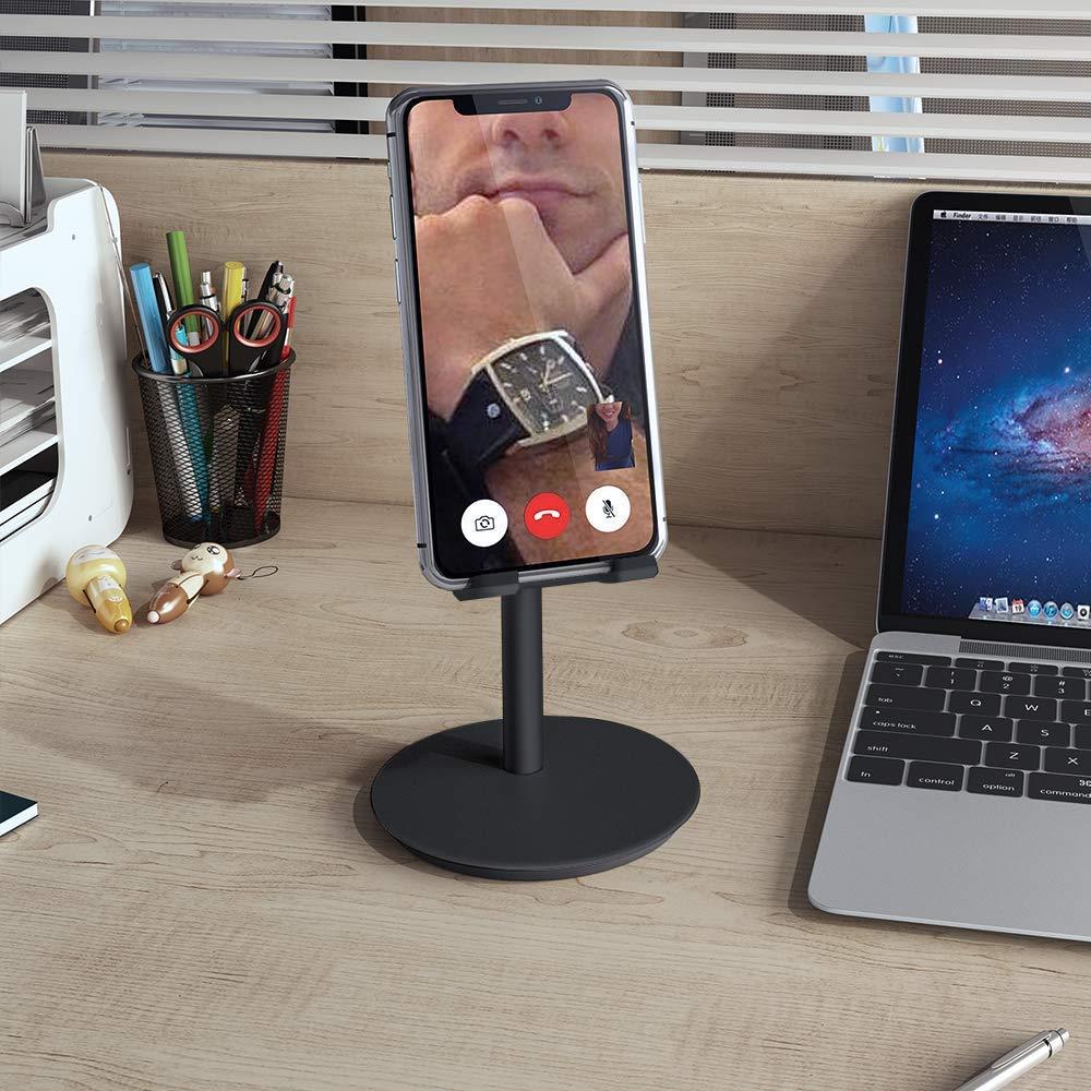 Klearlook Cell Phone Stand, Height Adjustable Desk Stand Holder Compatible for iPhone Galaxy Phone Tablet Smartphone Stand (Black)