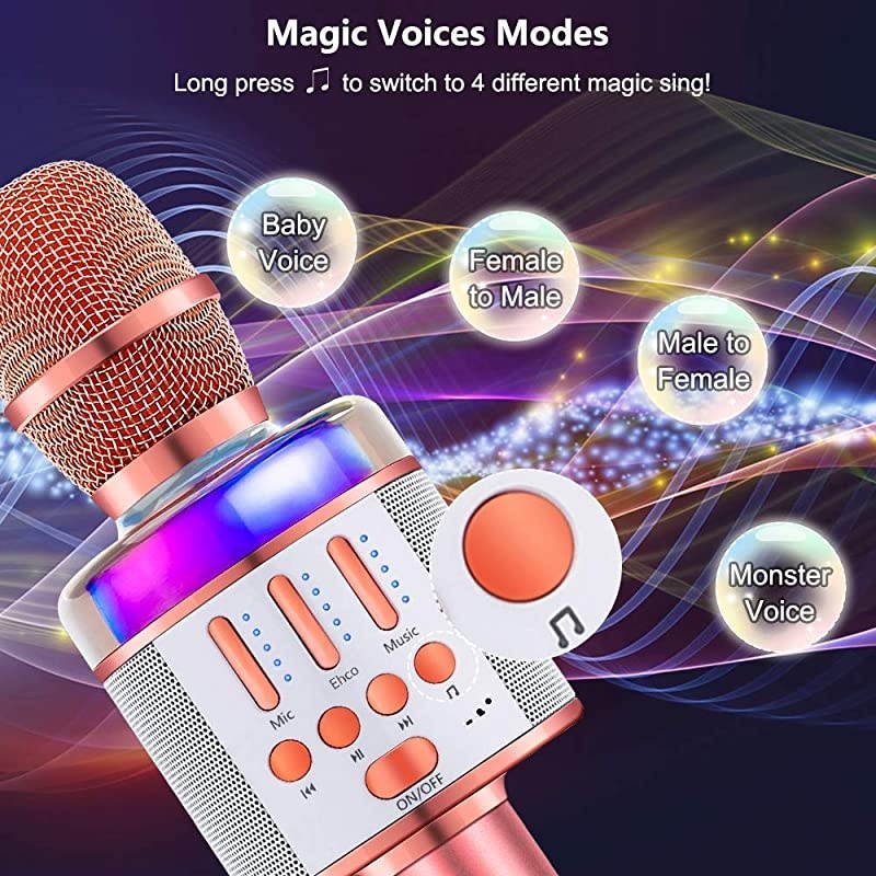 Microphone for Kids Adult Wireless Bluetooth Handheld Karaoke Mic with LED Lights Magic Singing and Recording Speaker Machine for PartyWeddingChristmas