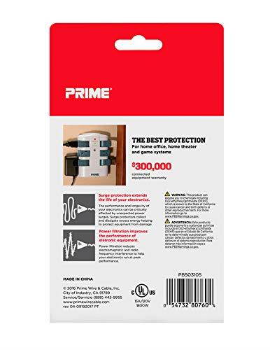 Prime Wire & Cable PB503105 6-Outlet 2160J Swivel Surge Tap White