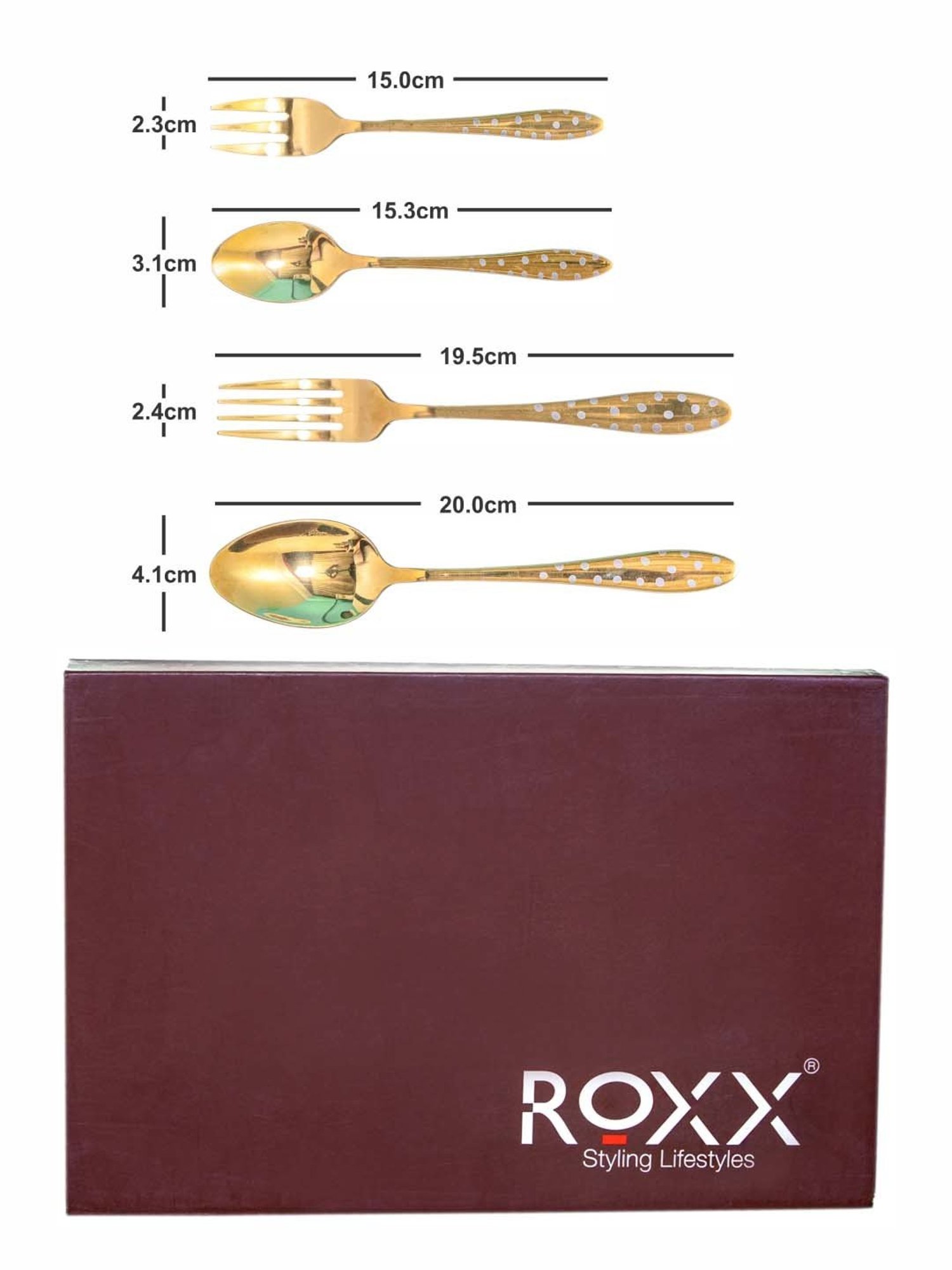 ROXX Golden Stainless Steel Celsia Cutlery Dinner Spoon With Gift Box - Set of 24