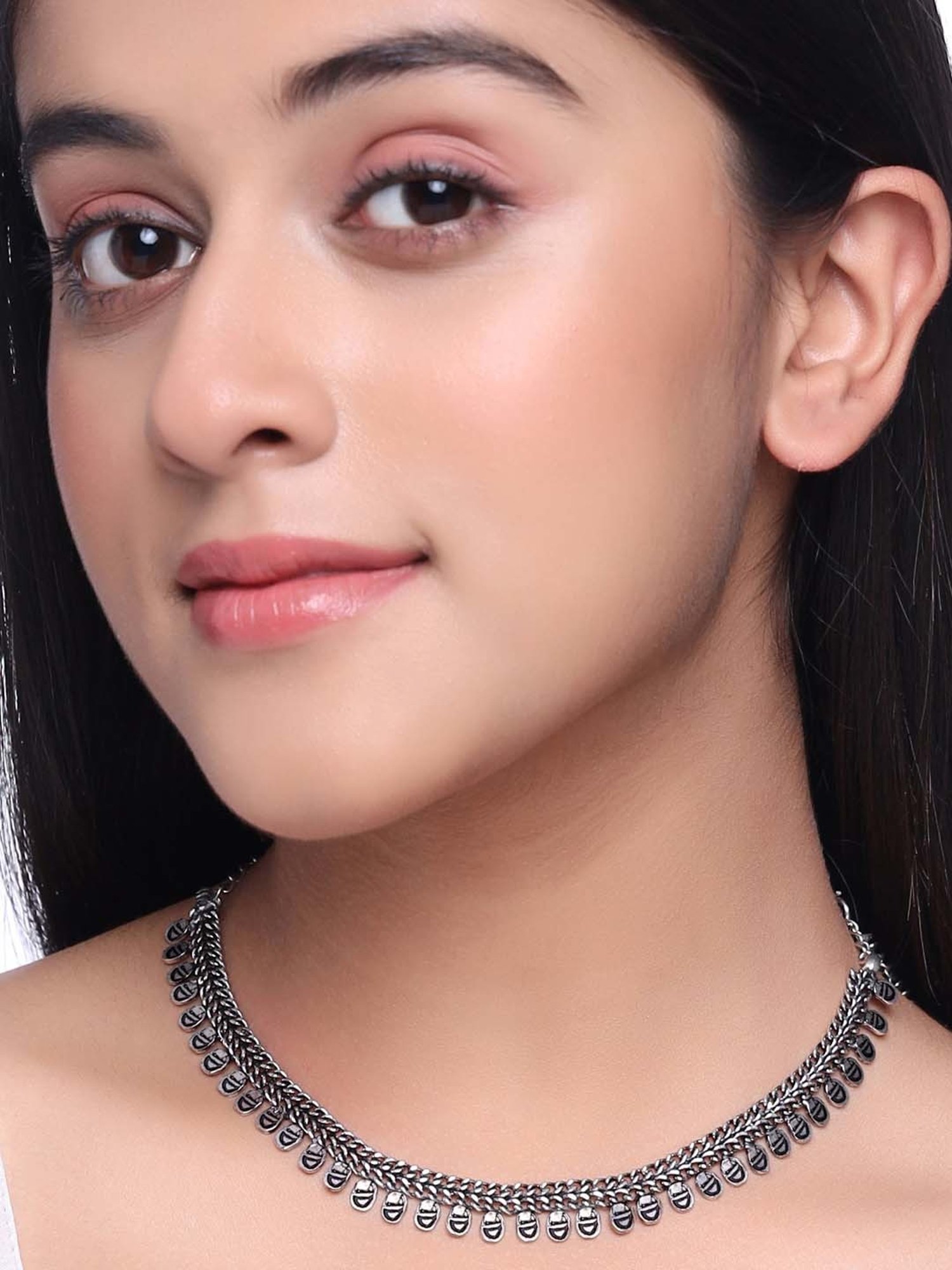 NVR Silver-Plated Oxidized Necklace for Women