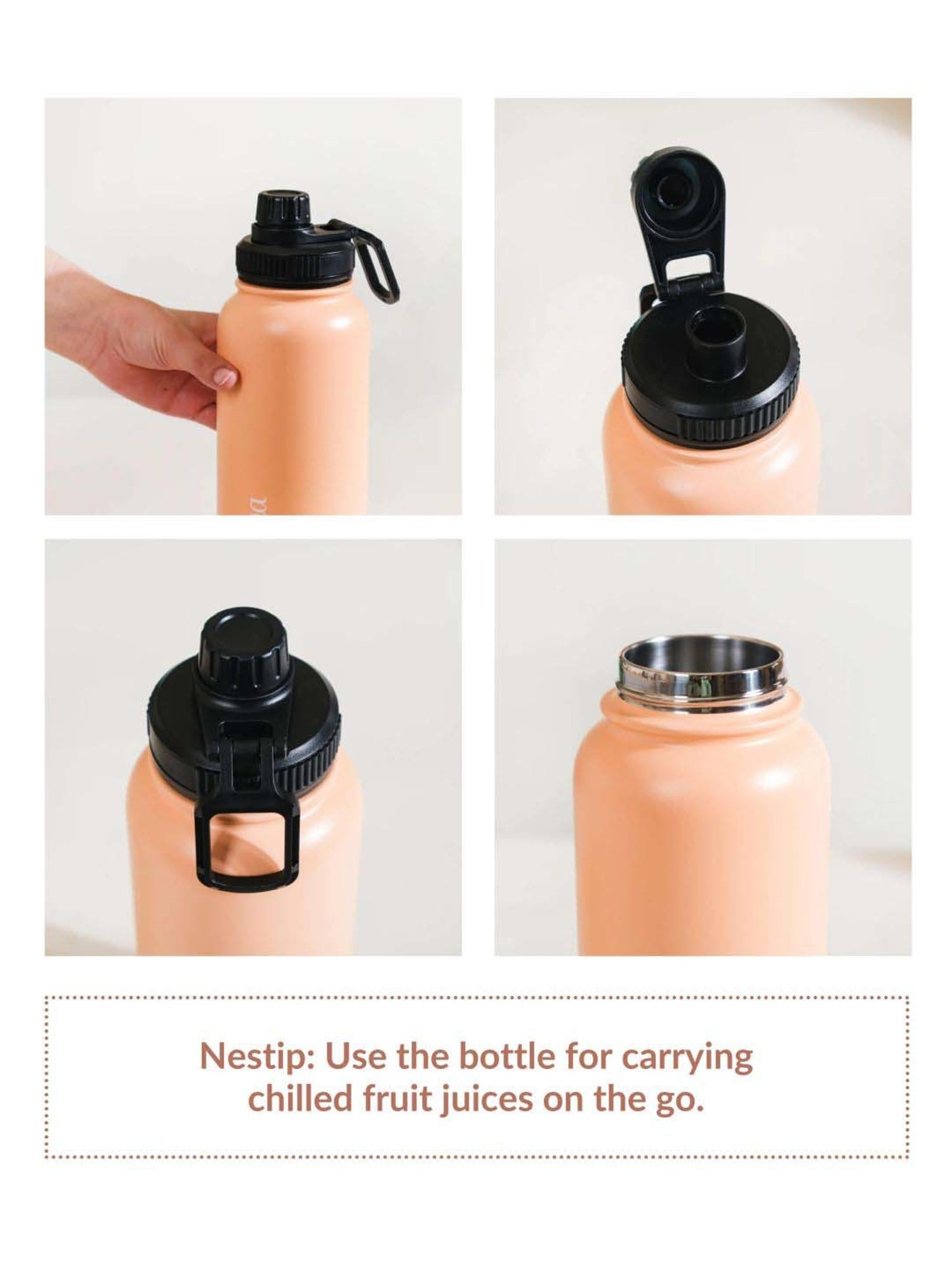 Nestasia 1 Litre Insulated Thermosteel Water Bottle with Double-Walled Vacuum Insulation Peach