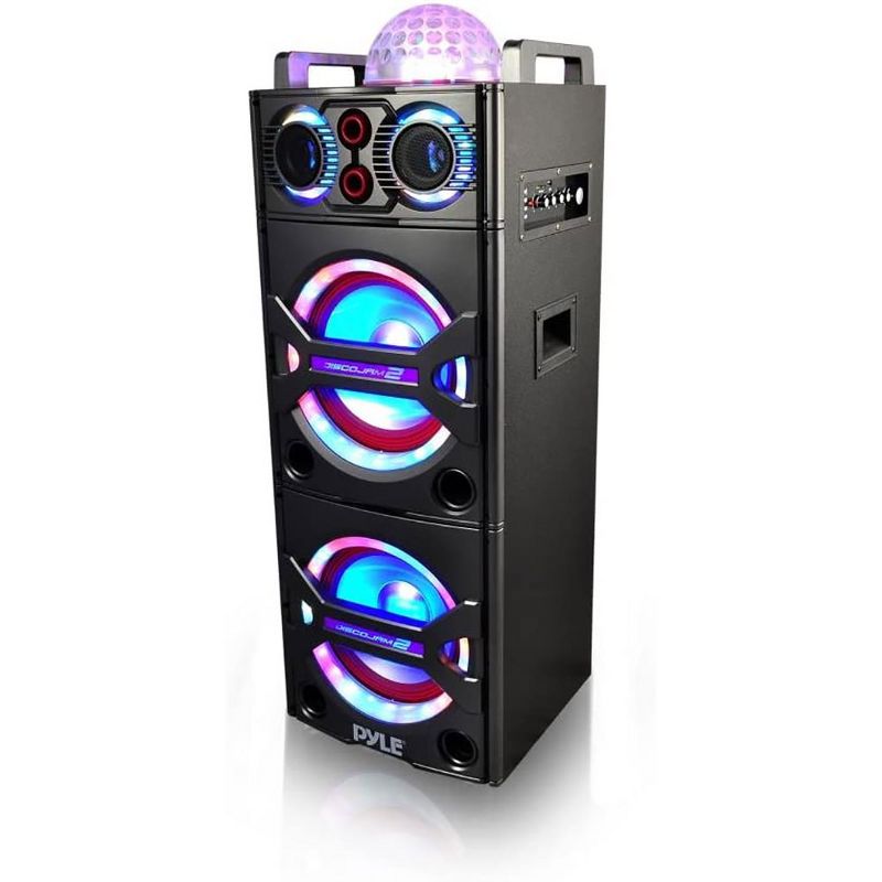 Pyle PSUFM1043BT 200 Watt Portable Outdoor Bluetooth Speaker Karaoke System with Flashing Party Lights and Wireless Microphone Included
