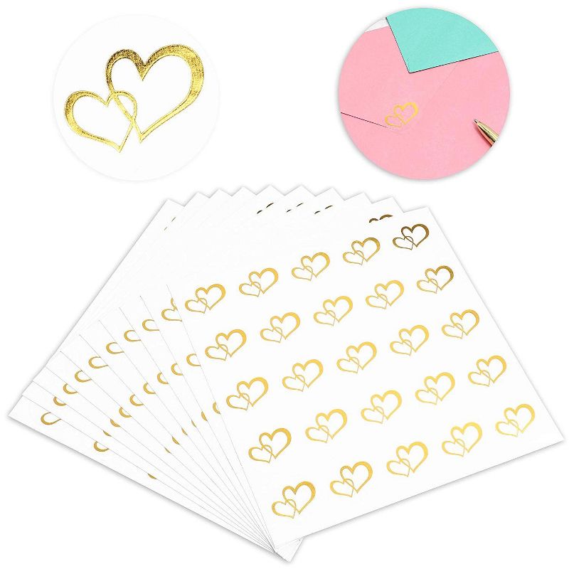 Paper Junkie 250-Piece Metallic Gold Hearts Valentine's Day Stickers 1-inch, Envelopes Seals for Weddings