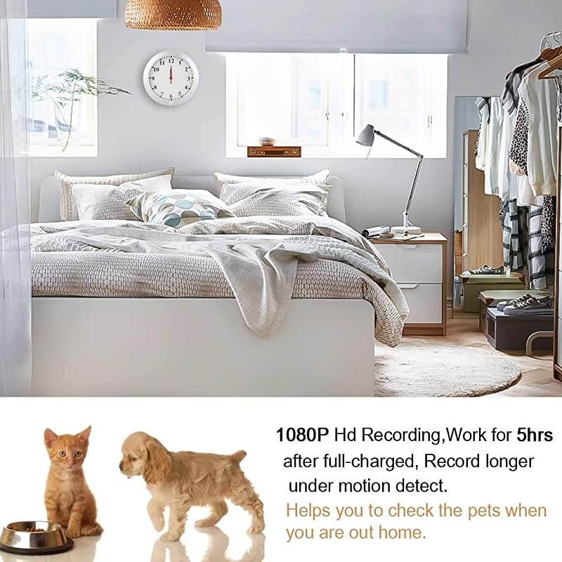 HD 1080P WiFi Spy Camera (5000mAh Battery) Wall Desk Clock Hidden Camera Alarm Clock for Home Security Nanny Cam Support iOS/Android/PC Remote Real-time Video and Motion Detection Alarm