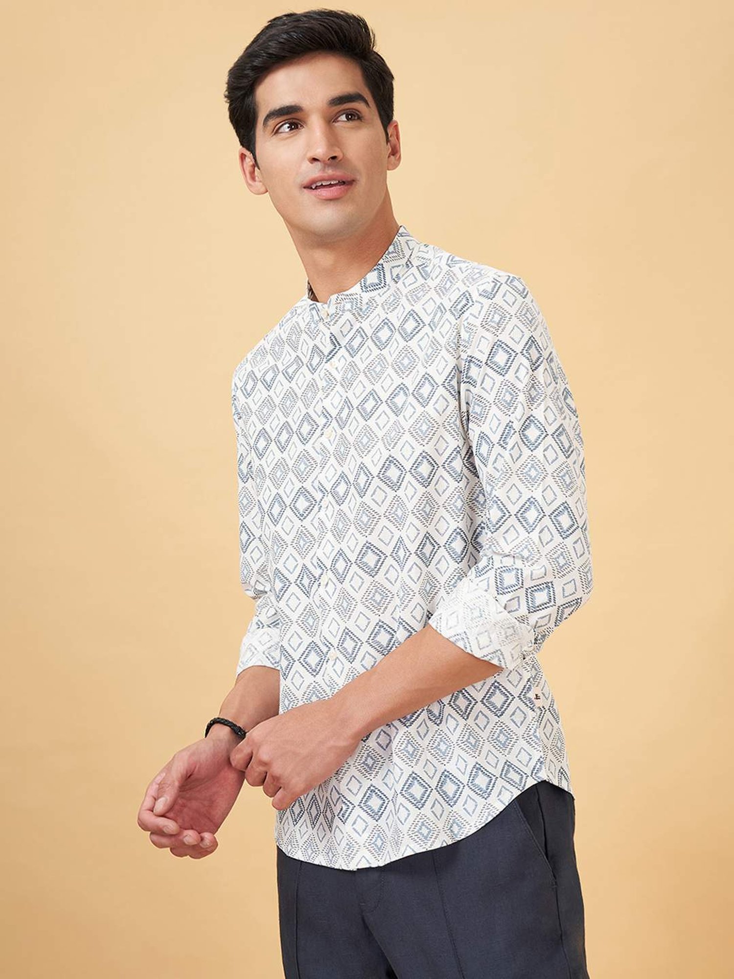 Indus Route By Pantaloons Powder Blue Regular Fit Printed Shirt
