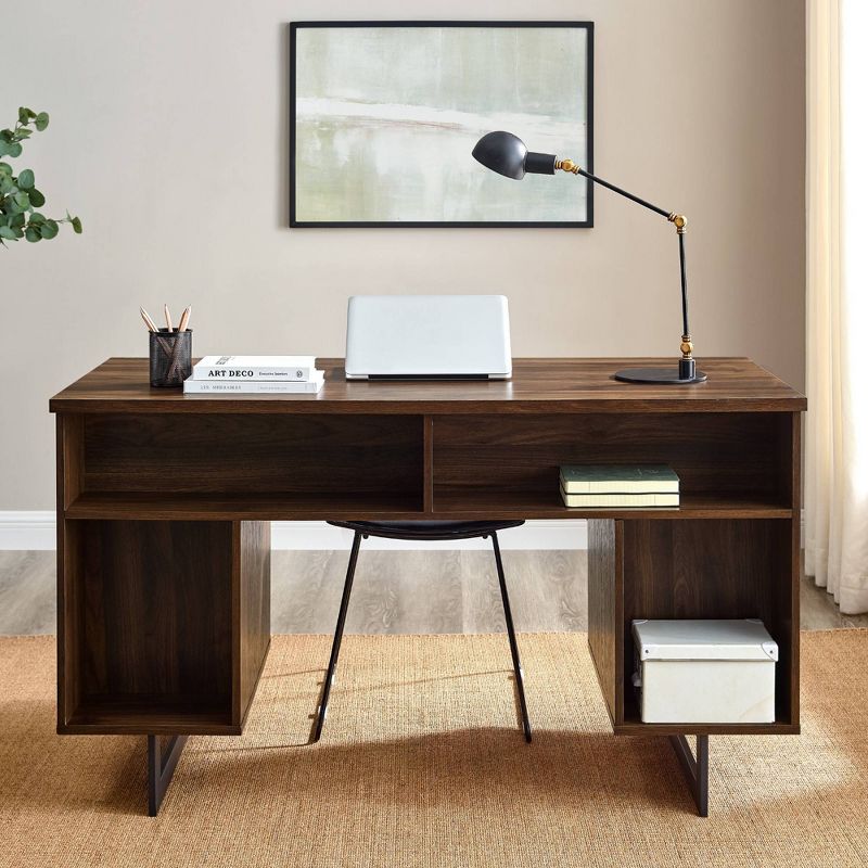 DuPonte Modern Double Sided Pedestal Executive Desk Dark Walnut - Saracina Home