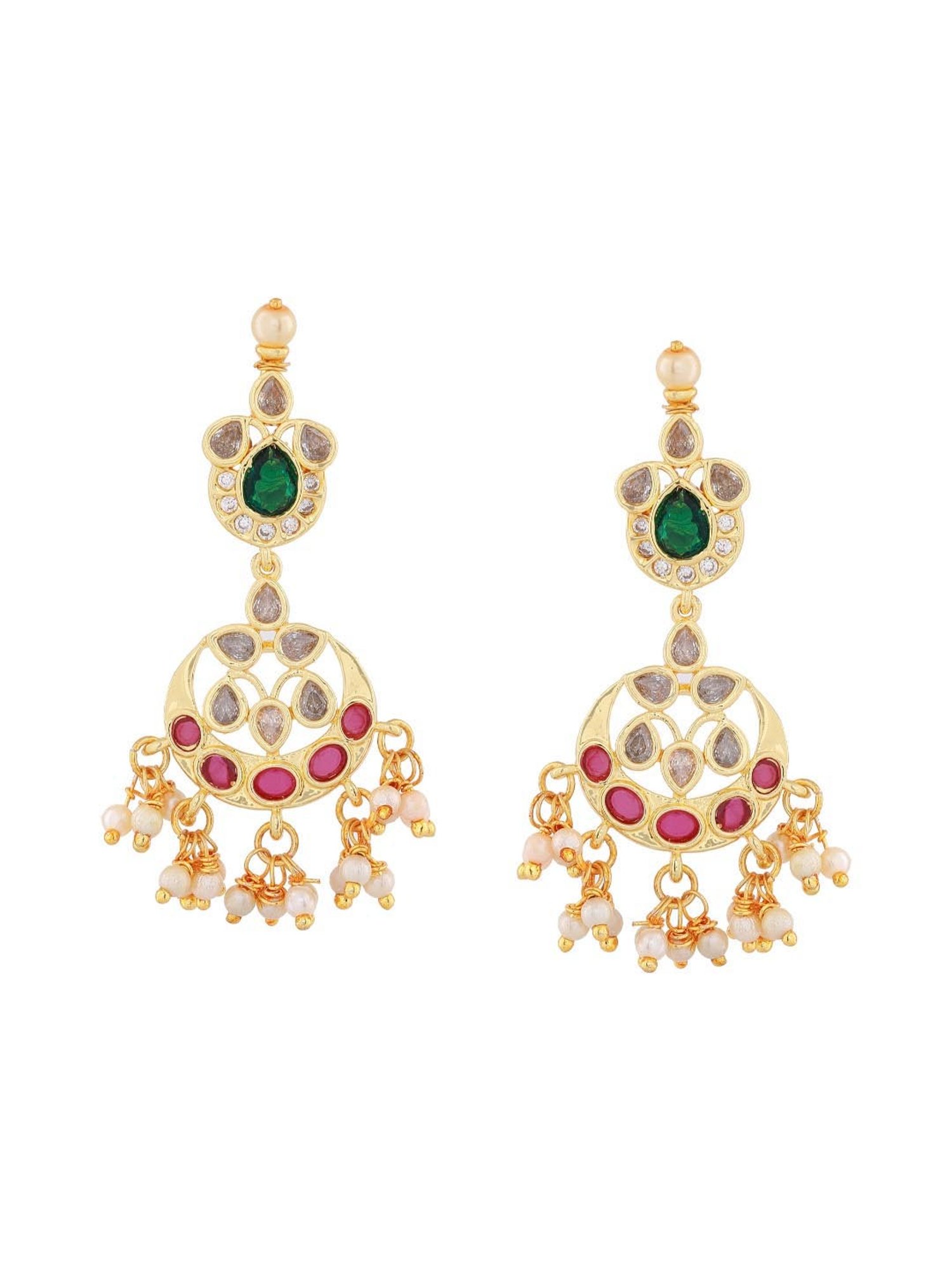 Estele Gold-Plated CZ Fascinating Designer Necklace Set with Pearls for Women