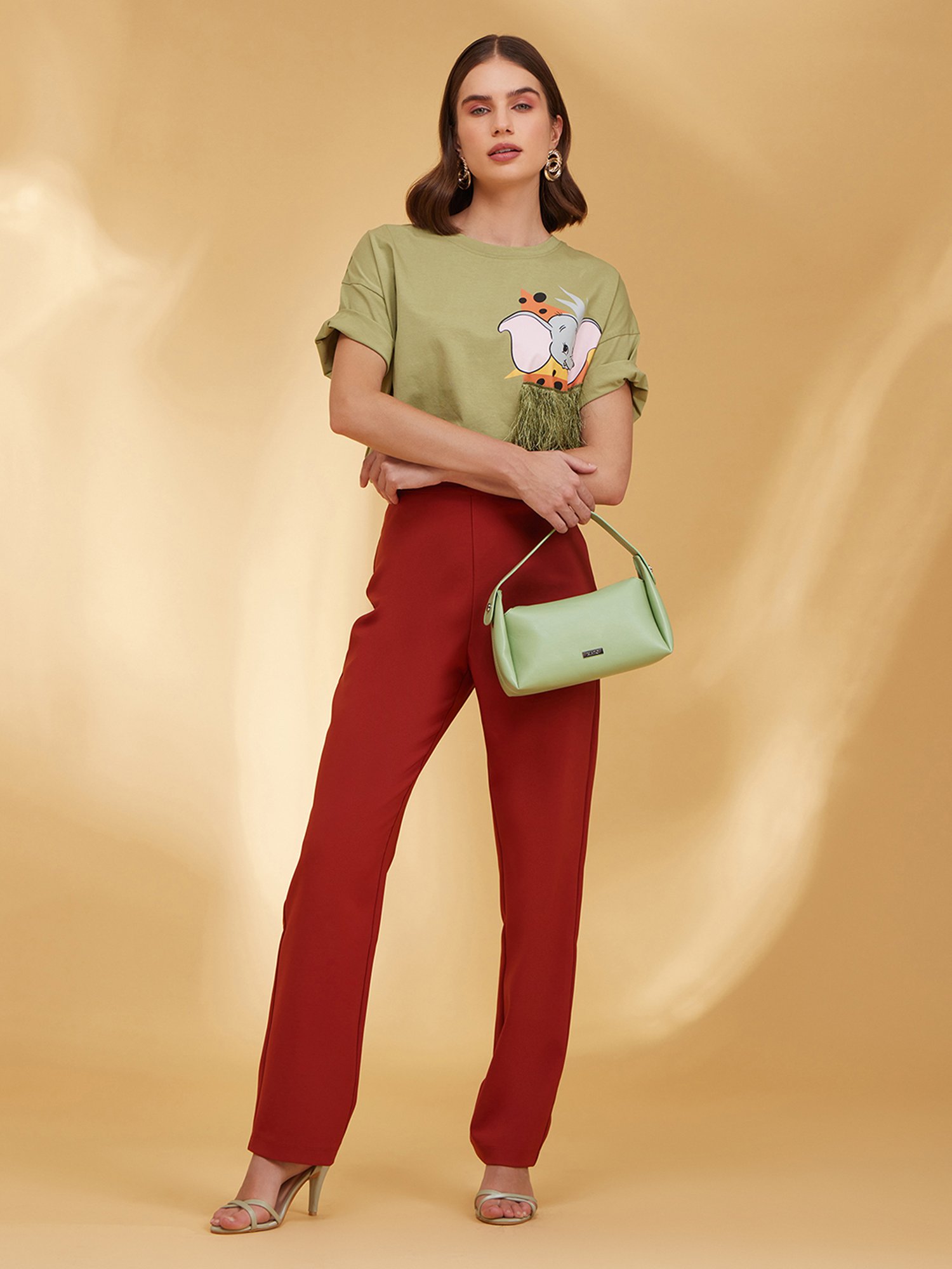 Kazo Olive Printed Oversized T-Shirt