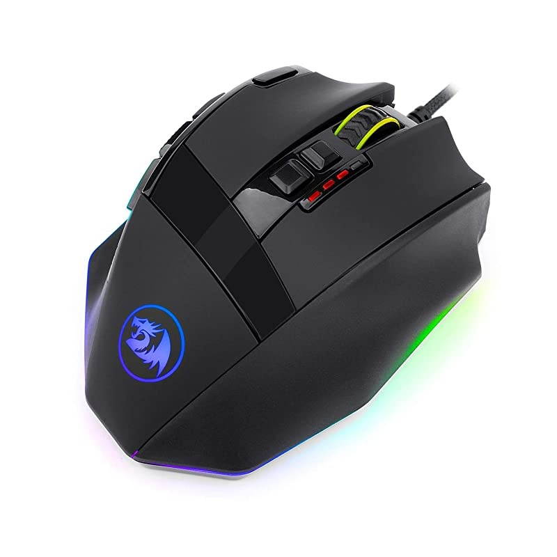 M801 Gaming Mouse RGB MMO 9 Programmable Buttons Mouse with Macro Recording Rapid Fire Button 16000 DPI for Windows PC (Wired, Black)