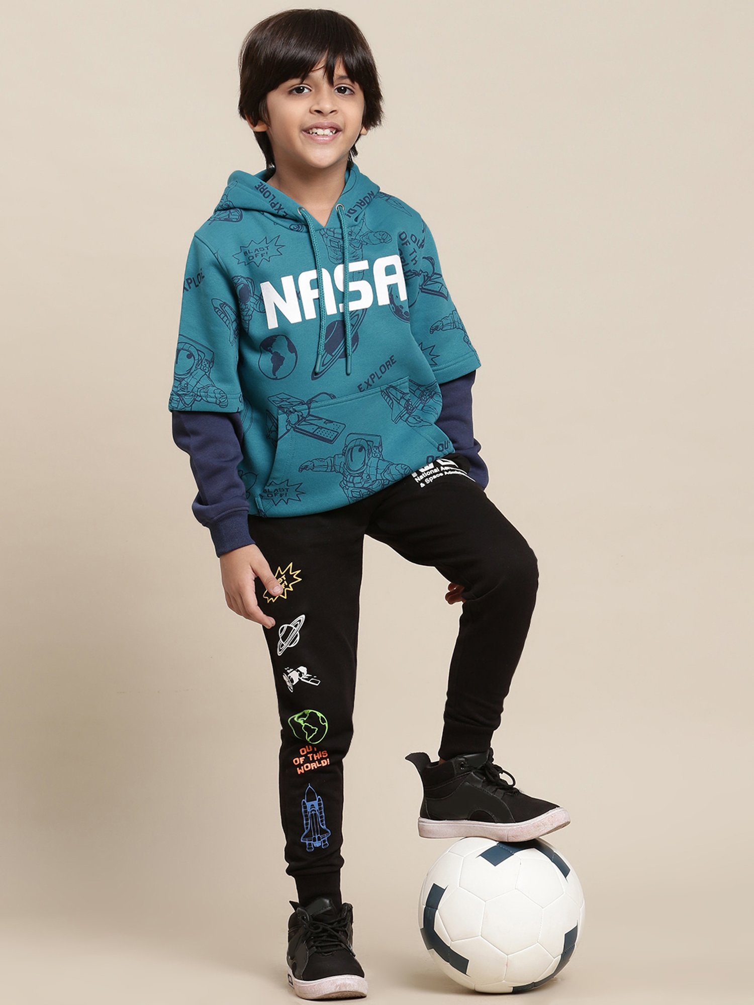 Kidsville Nasa Printed Blue Hoodie For Boys
