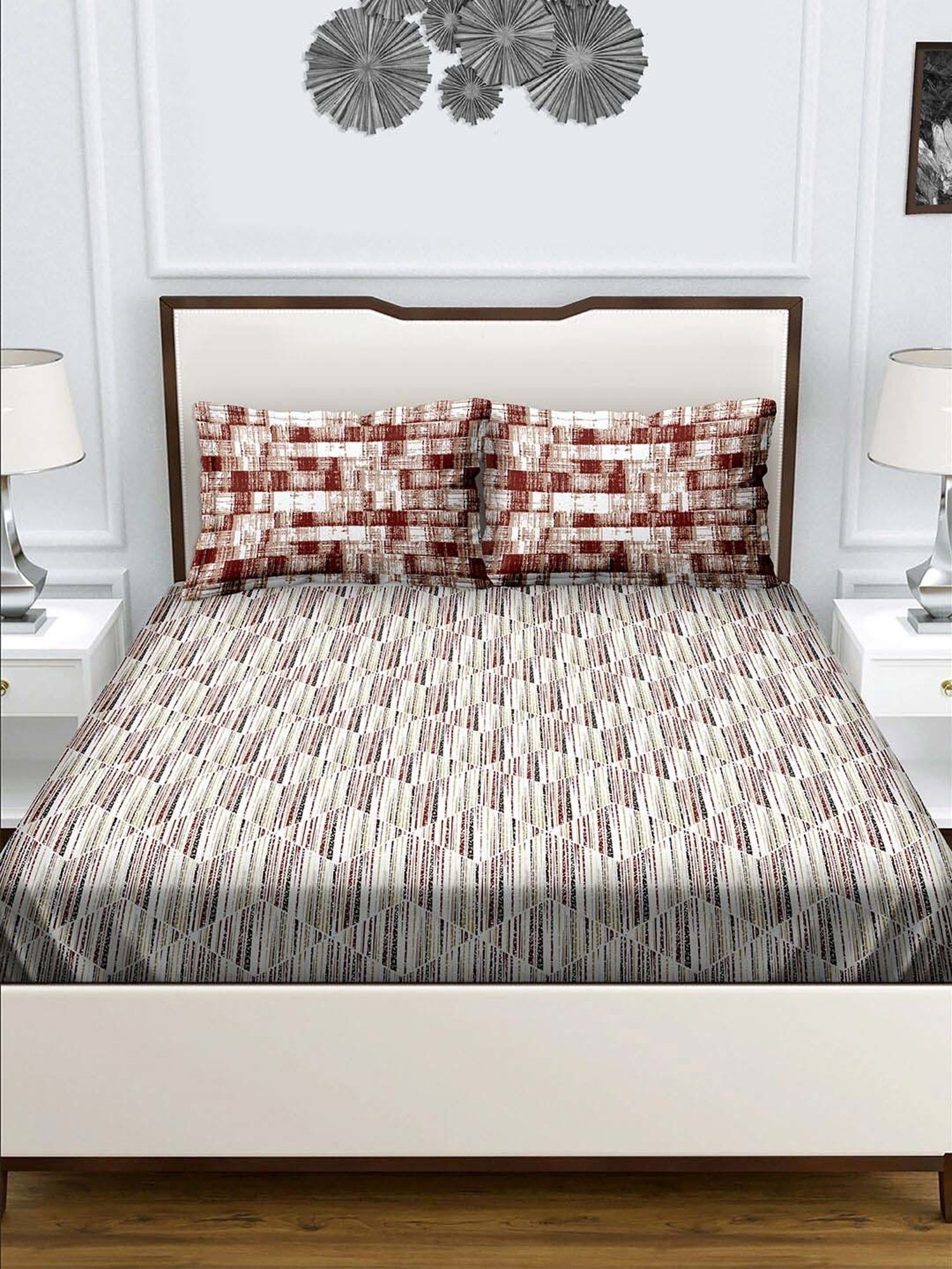 BELLA CASA Genteel Abstract Multicolor 180 TC Plain King Bedsheet with 2 Pillow Covers