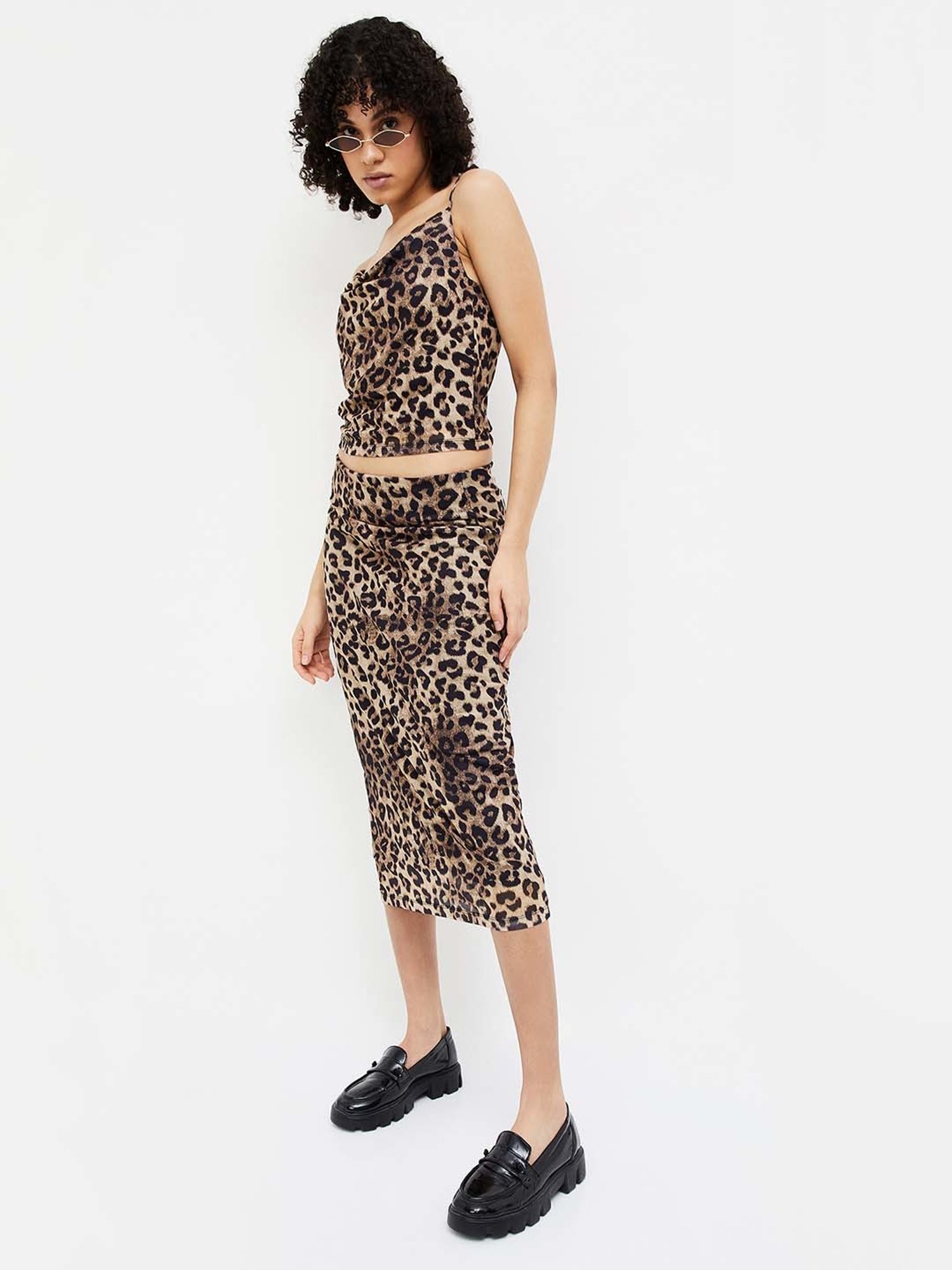 Ginger by Lifestyle Brown Printed Bodycon Skirt