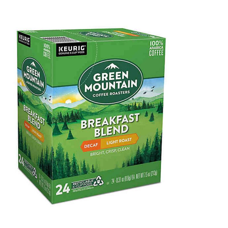 24ct Green Mountain Coffee Breakfast Blend Decaf Keurig K-Cup Coffee Pods Decaffeinated Light Roast